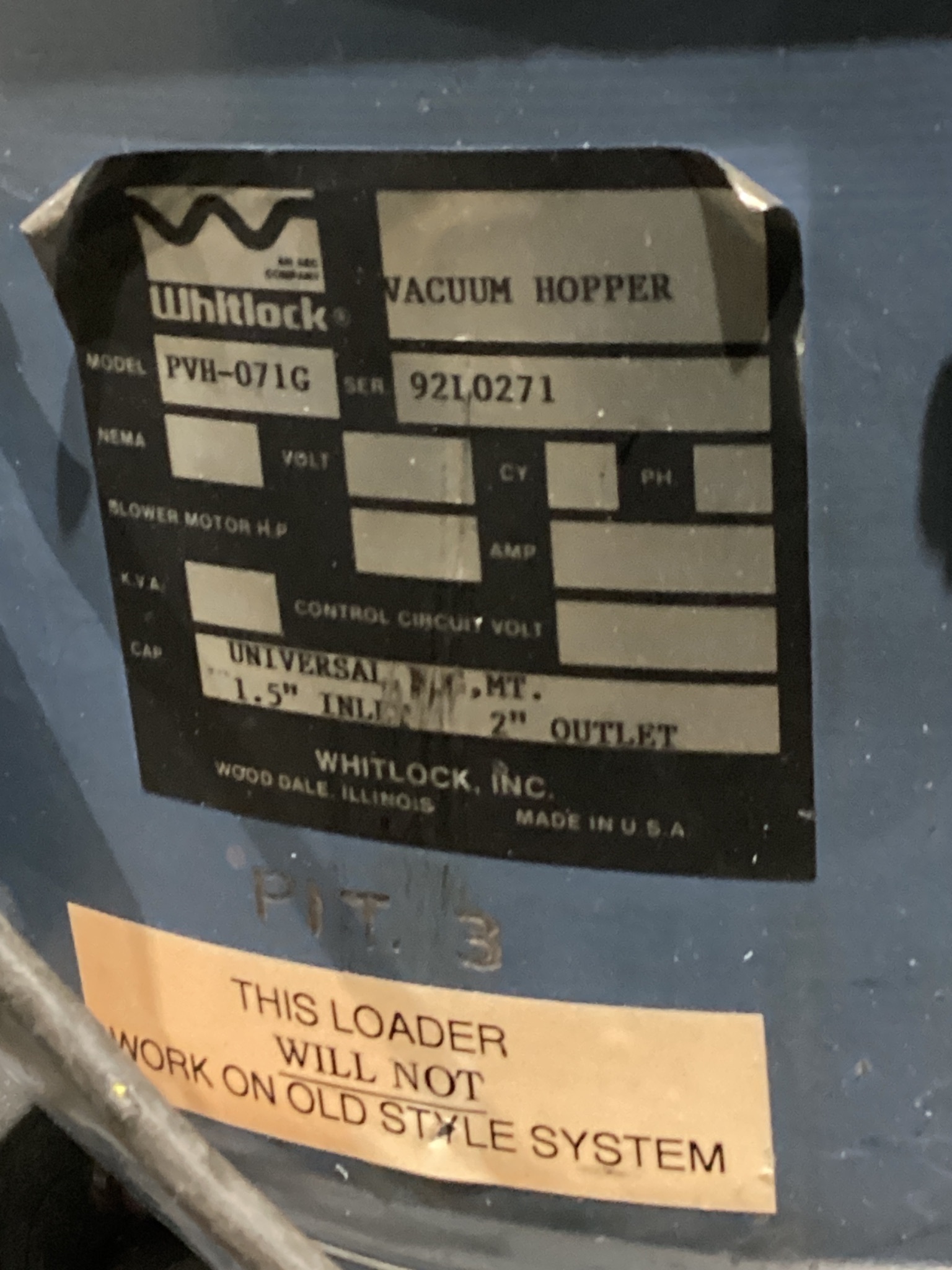 AEC WHITLOCK PVH-071G Vacuum Hopper Loader 1.5" x 2" USED 4