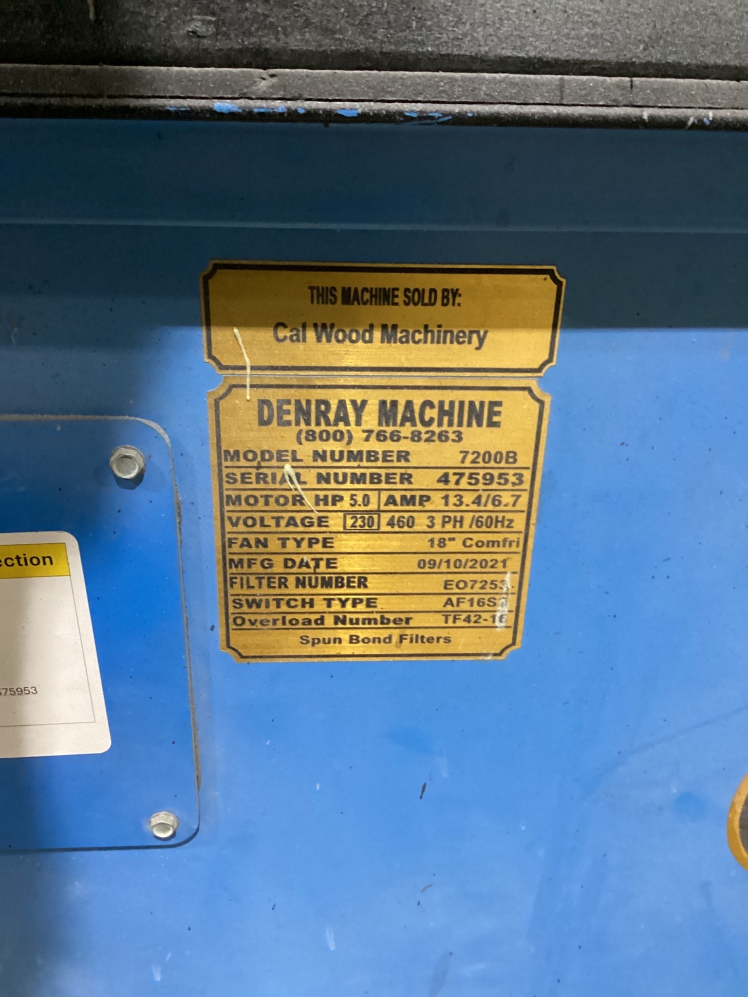 Denray Machine 7200B Downdraft Dust Collector 5HP 3PH USED 6