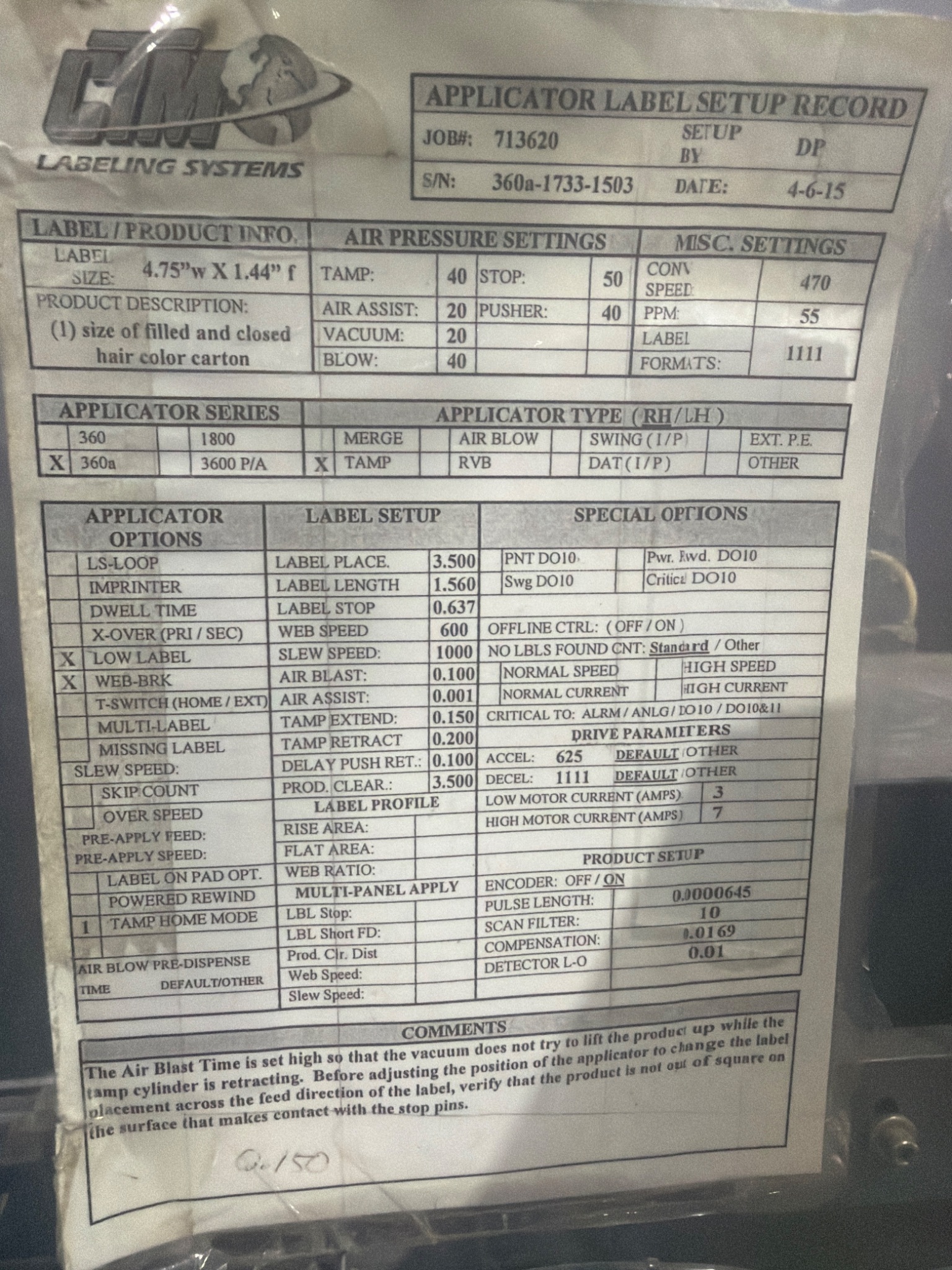 CTM Labeling Systems 360a-1733-1503 360 Series Label Applicator System USED 8