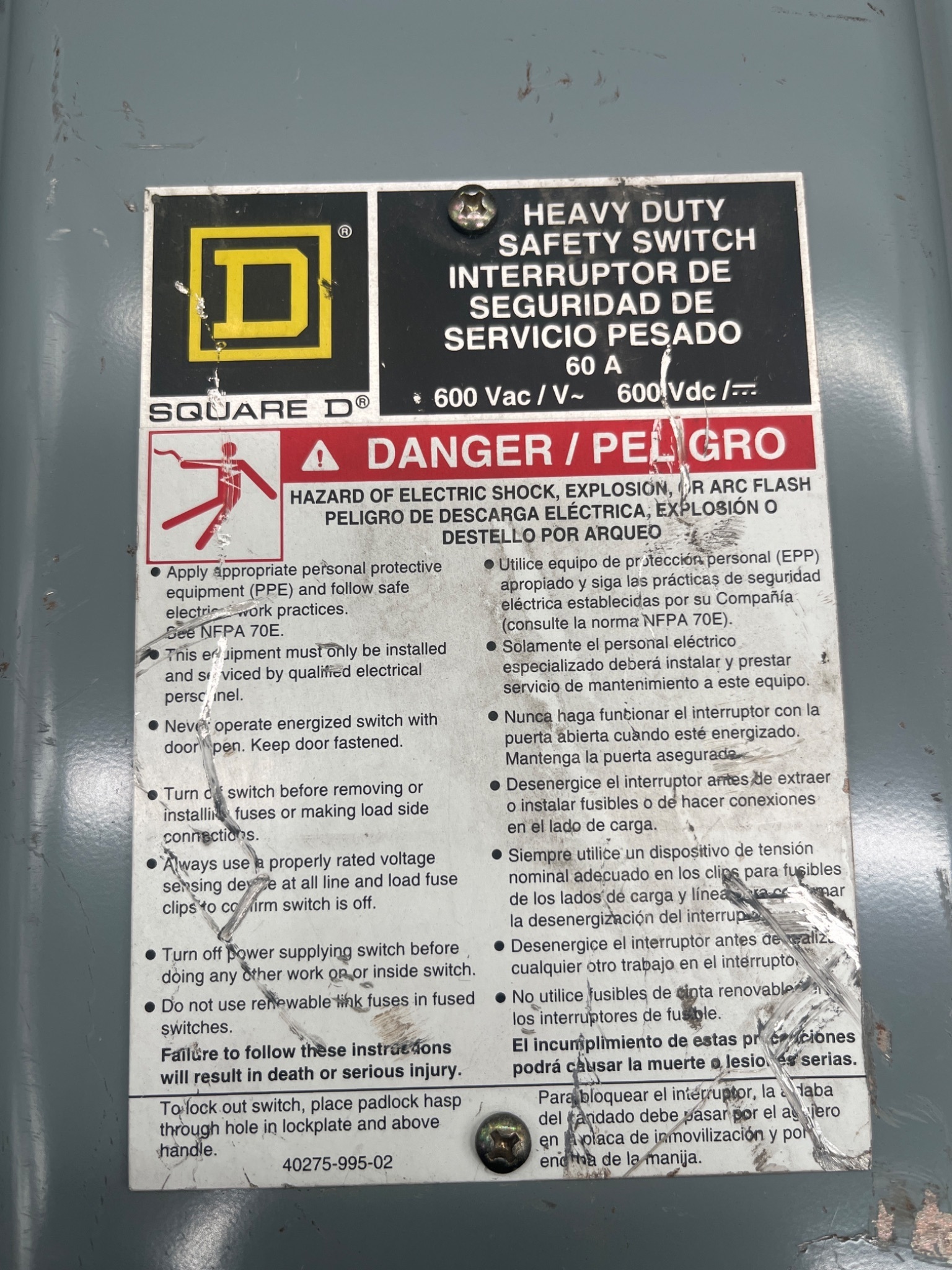 SQUARE D H362 Heavy Duty Safety Switch USED 7