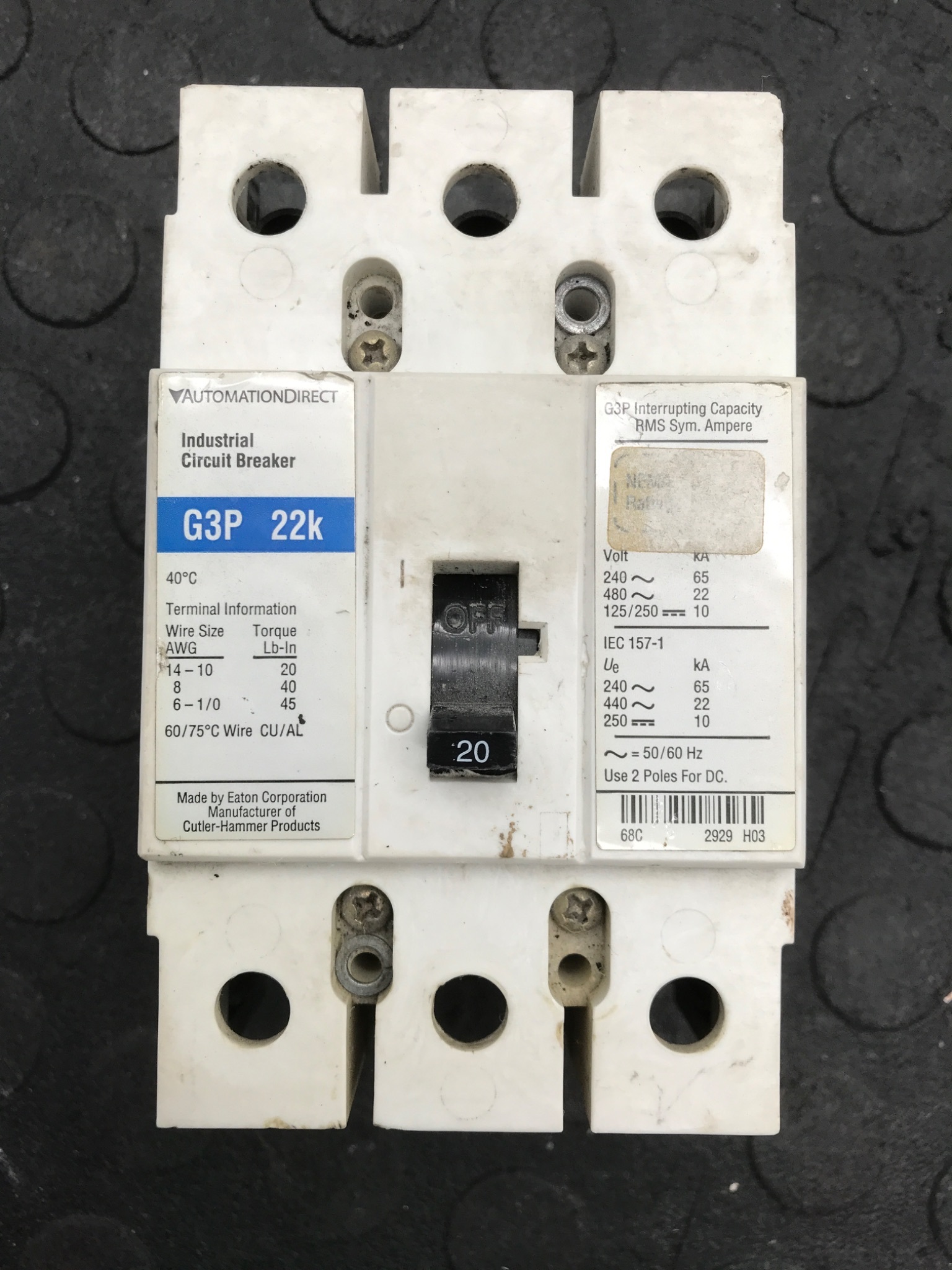 AutomationDirect G3P 22K Molded Case Circuit Breaker USED 1