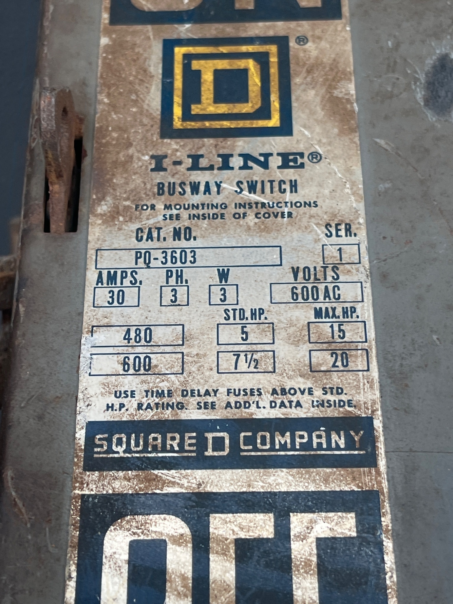 SQUARE D PQ‑3603 I‑LINE Busway Switch USED 4