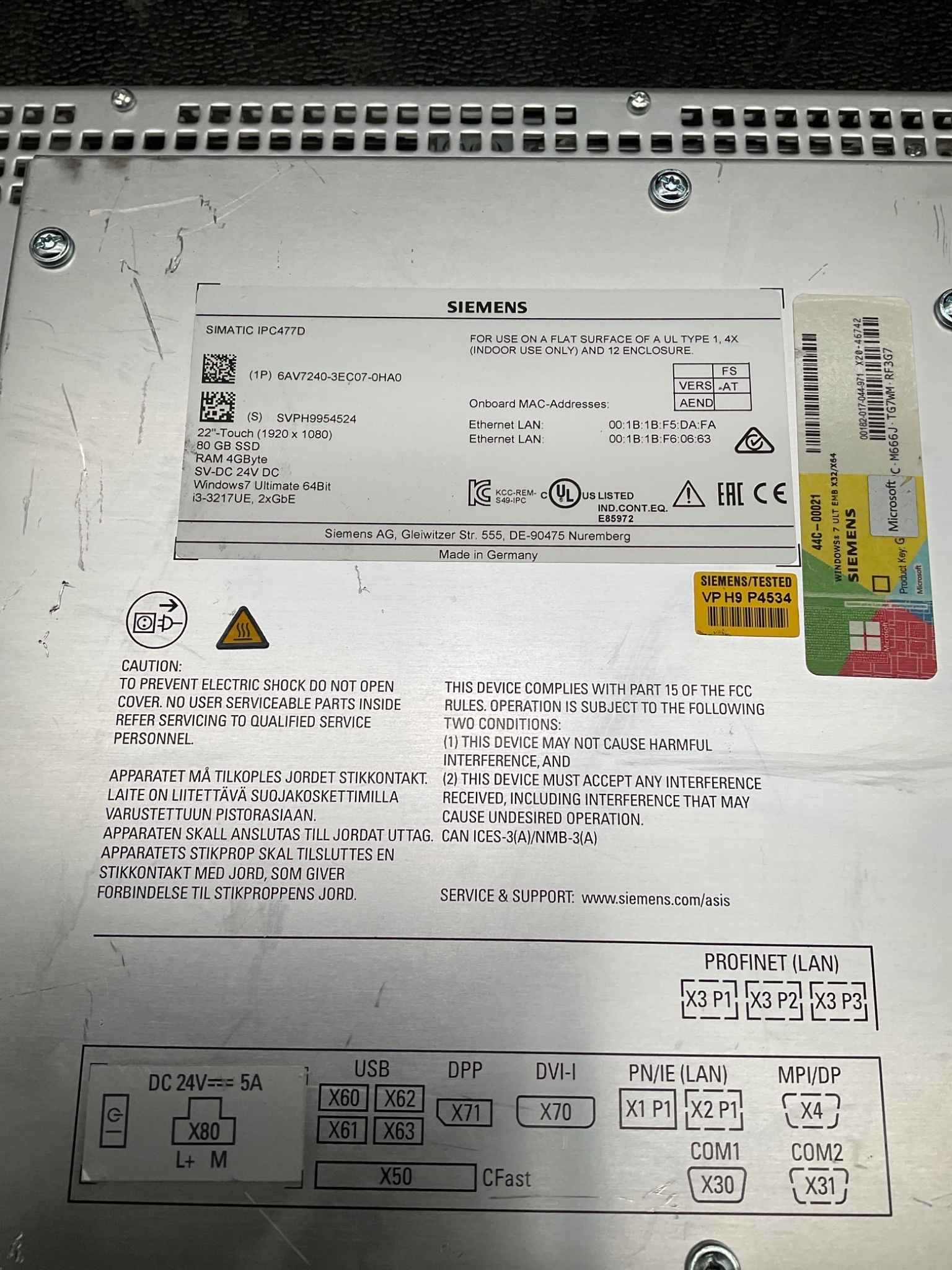 SIEMENS 6AV7240-3EC07-0HA0 SIMATIC IPC477D 22" Touch Panel PC USED 2