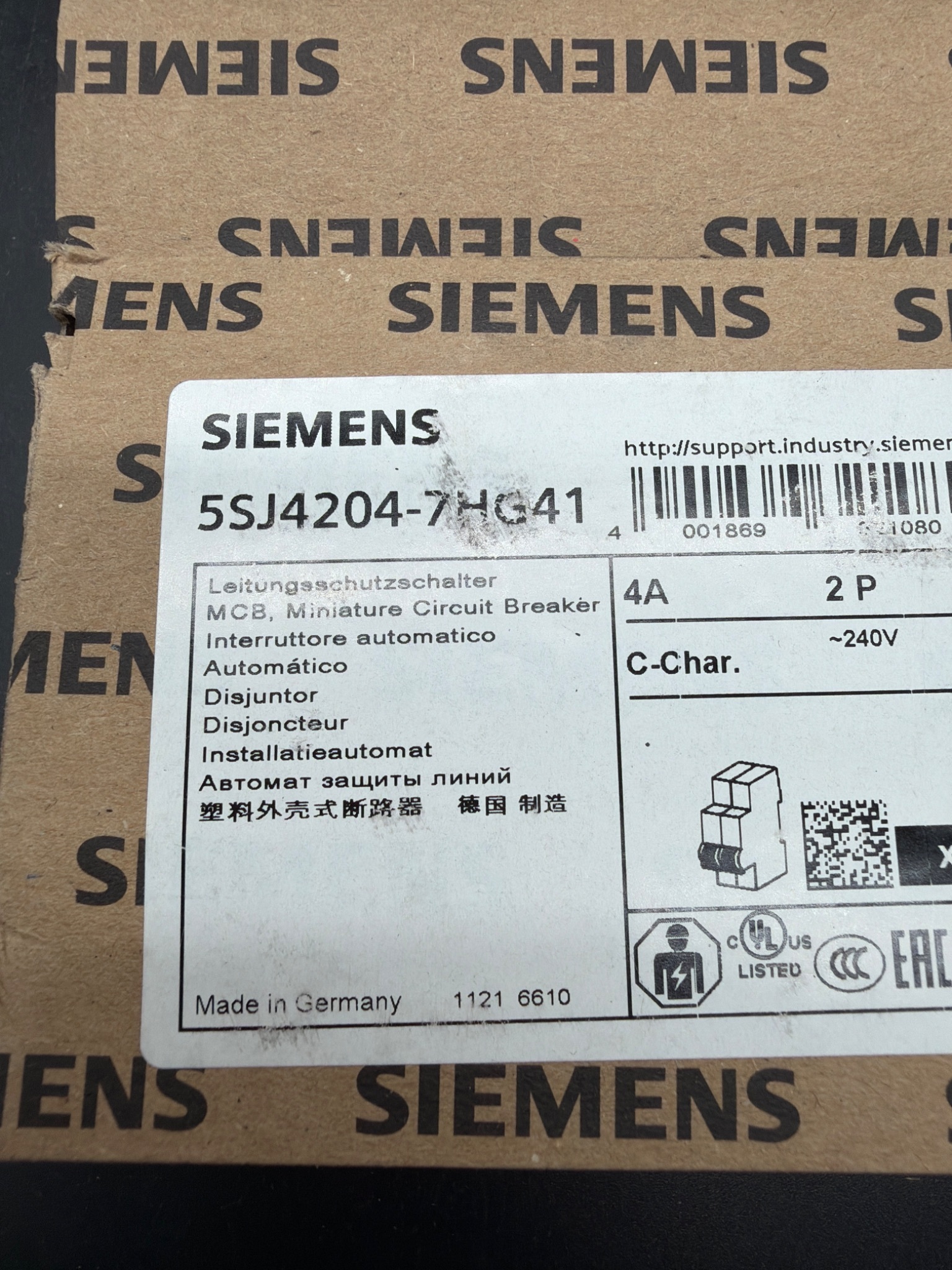 SIEMENS 5SJ4204‑7HG41 Miniature Circuit Breaker NEW 3