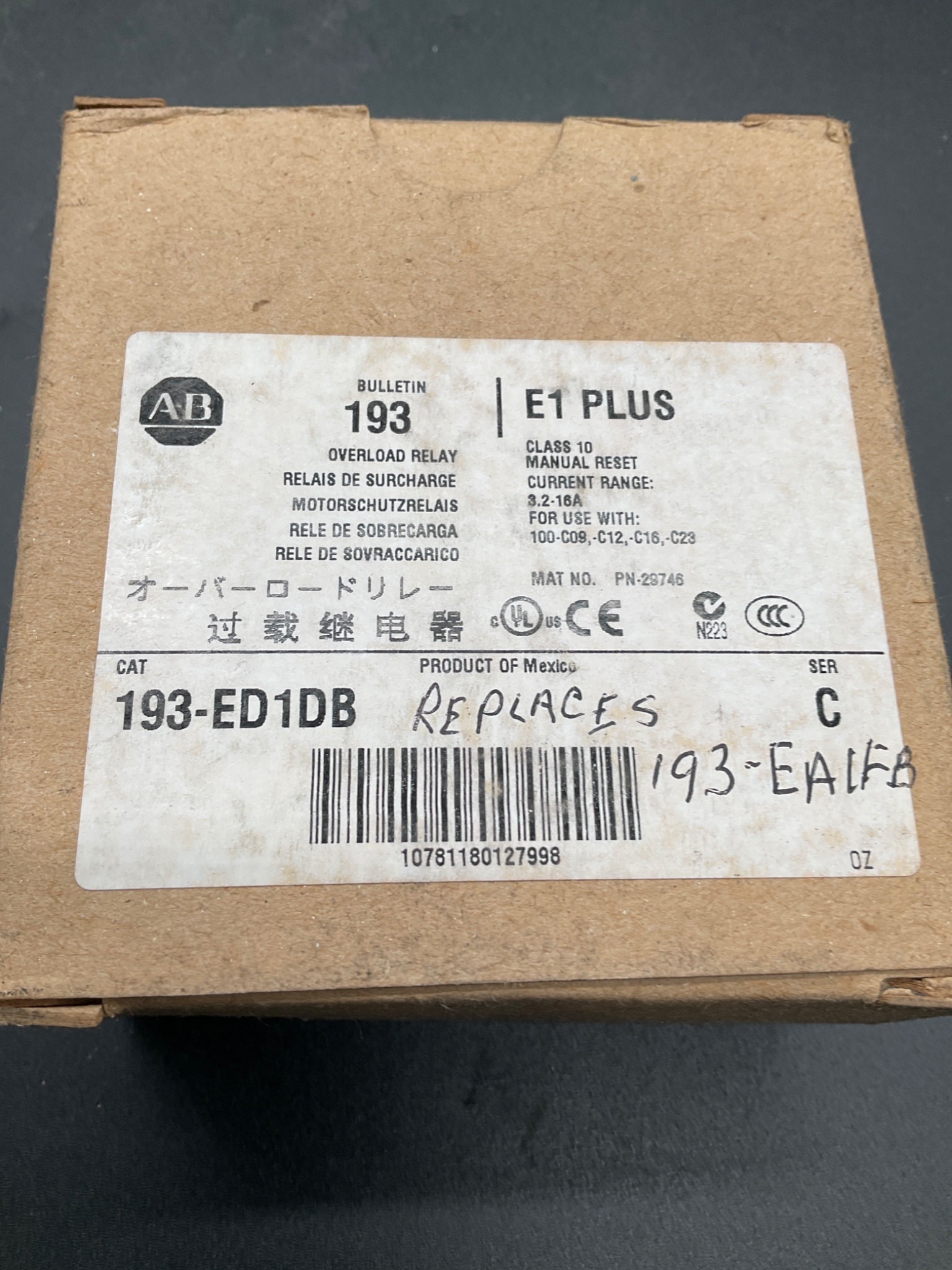 ALLEN‑BRADLEY 193‑ED1DB E1 Plus Thermal Overload Relay NEW 3
