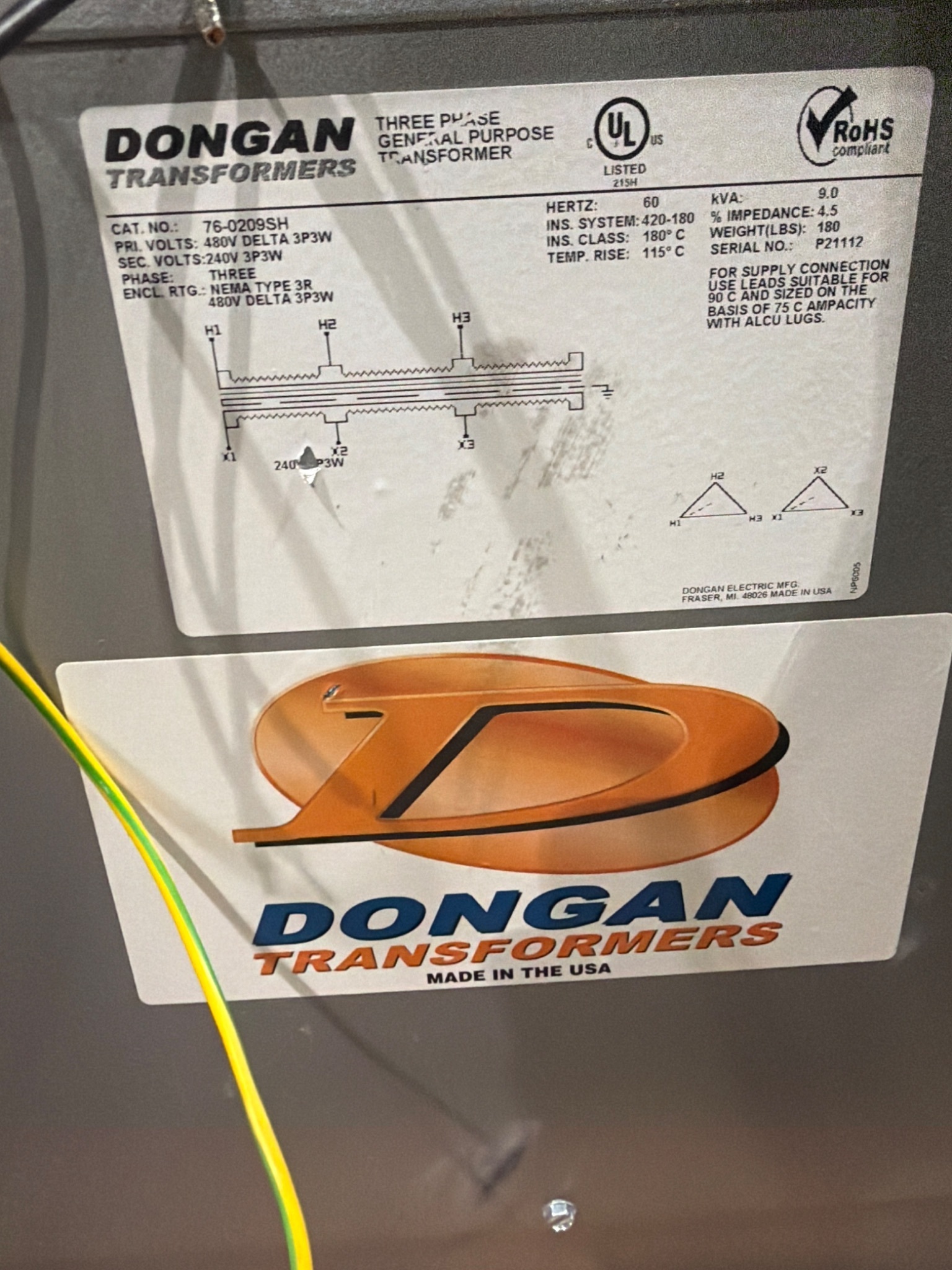 Dongan 76‑0209SH Three Phase General Purpose Transformer USED 4
