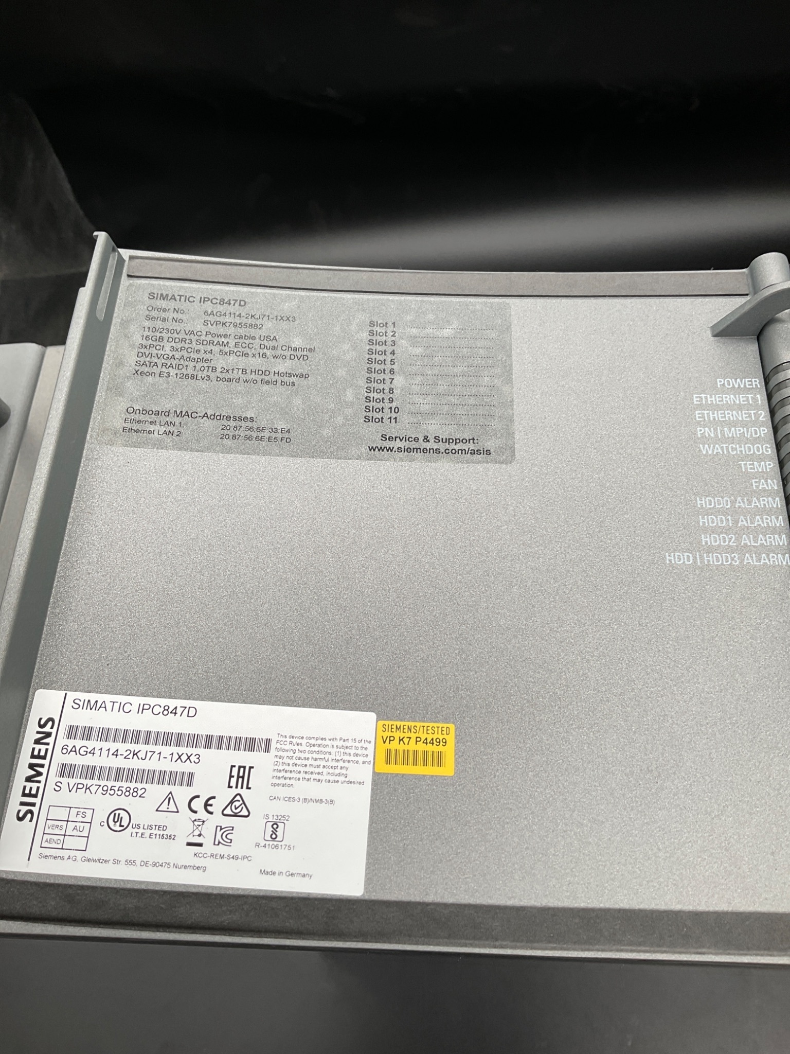 Siemens IPC847D 6AG4114-2KJ71-1XX3 SIMATIC Rack PC - USED 4