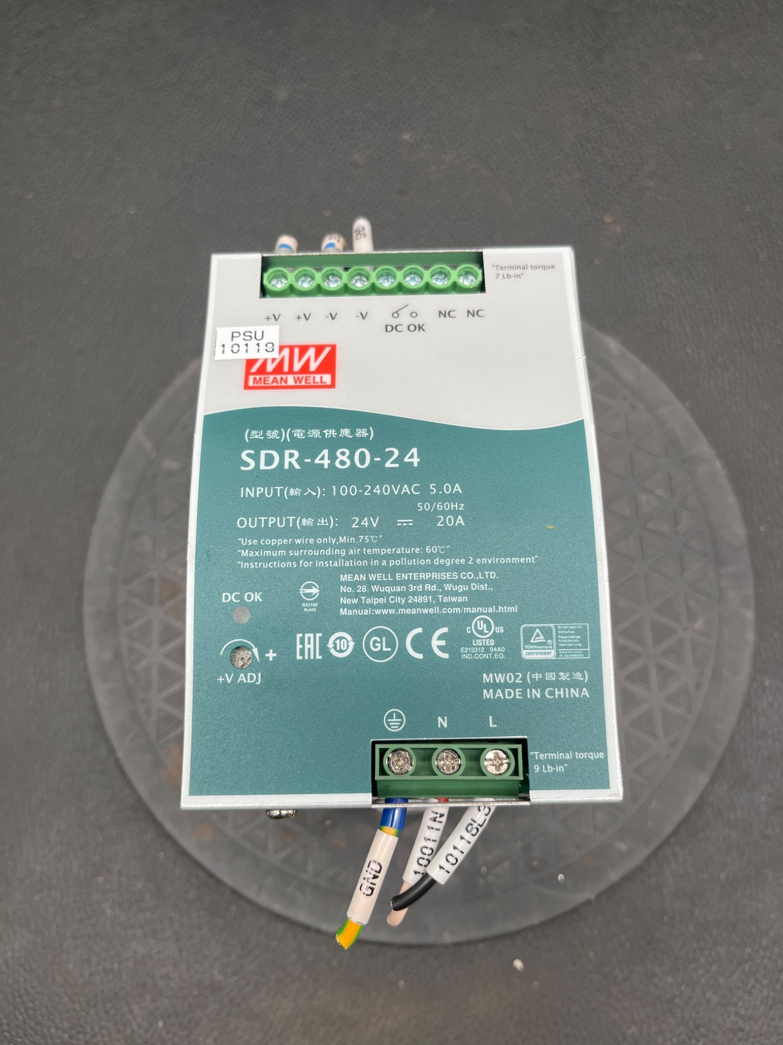 Mean Well SDR‑480‑24 DIN Rail Power Supply USED 0