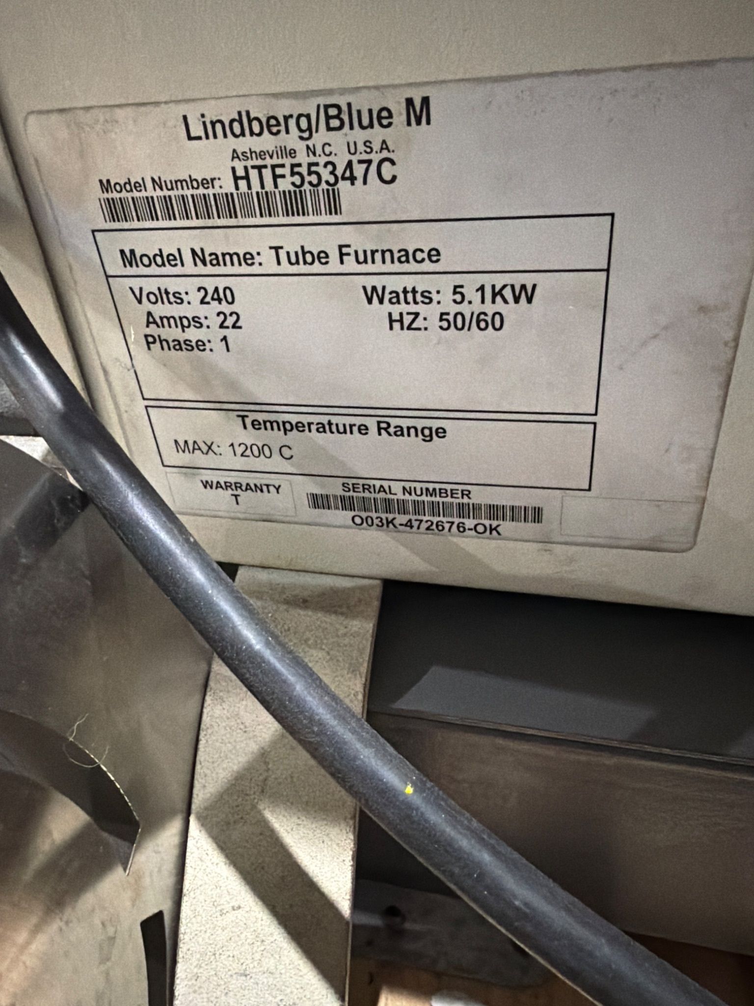 LINDBERG Blue M HTF55347C 1200°C Tube Furnace w/ CC58434PBC Control Console USED 3