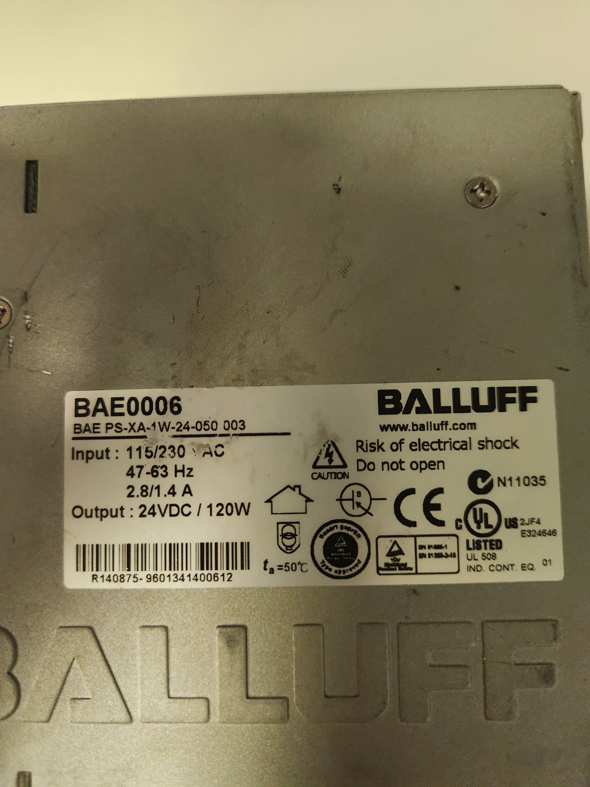 BALLUFF POWER SUPPLY BAE0006 BAE PS-XA-1W-24-050-003 USED 1