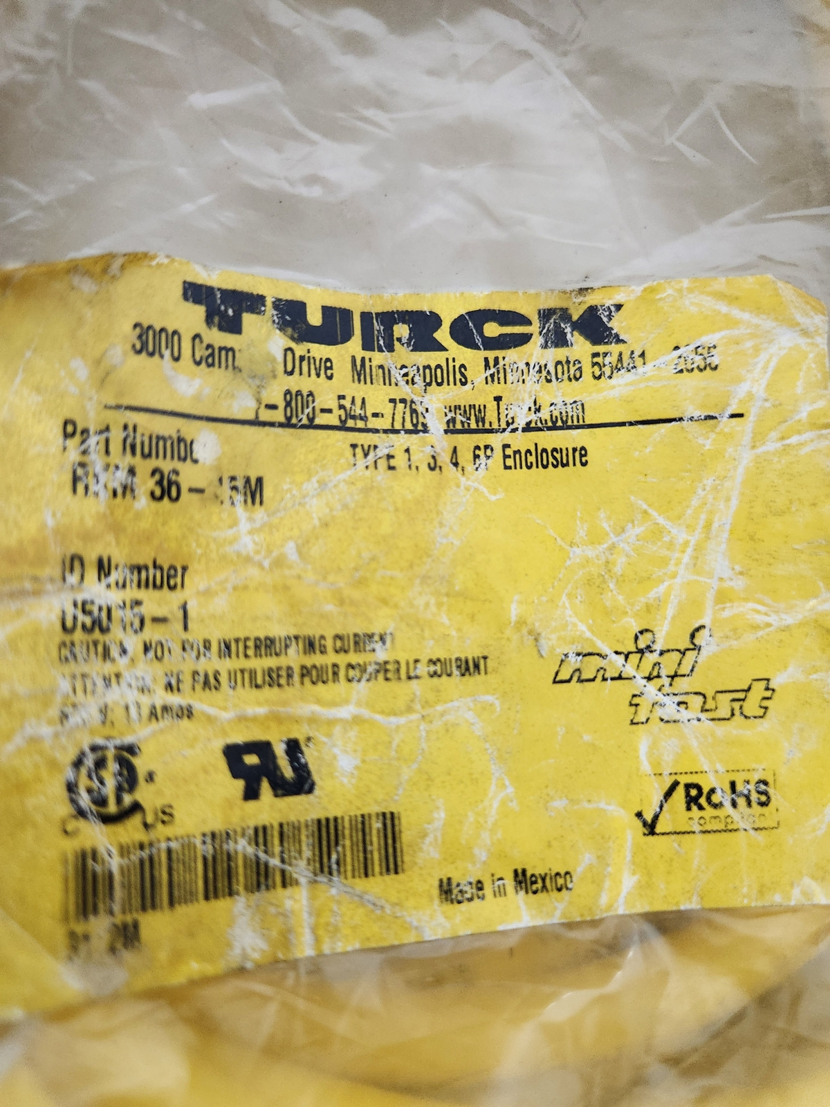 TURCK RKM36-15M 7/8" Female Cordset 15M Cable NEW 1