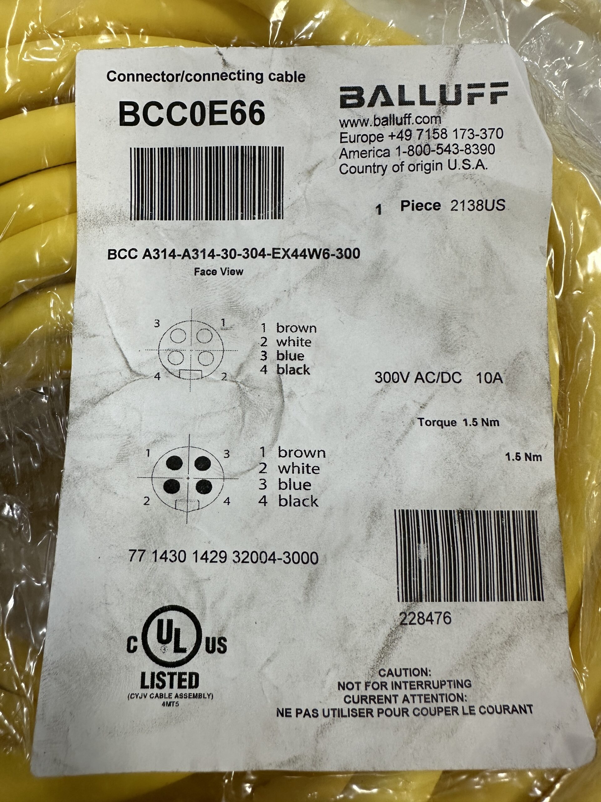 BALLUFF BCC A314-A314-30-304-EX44W6-300 CONNECTING CABLE NEW 1