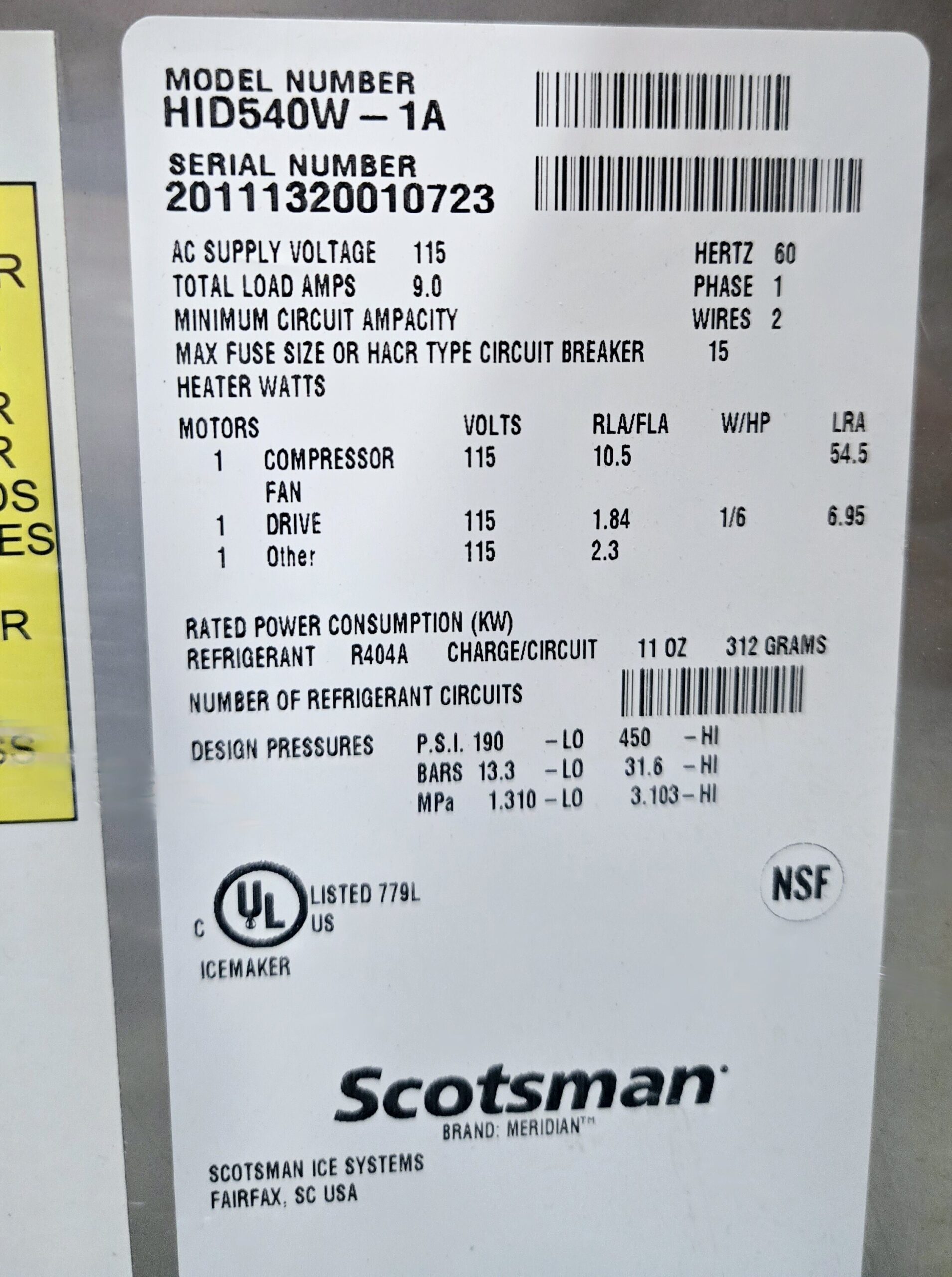 Scotsman Ice Machine and Water Dispenser HID540W-1A - USED 2
