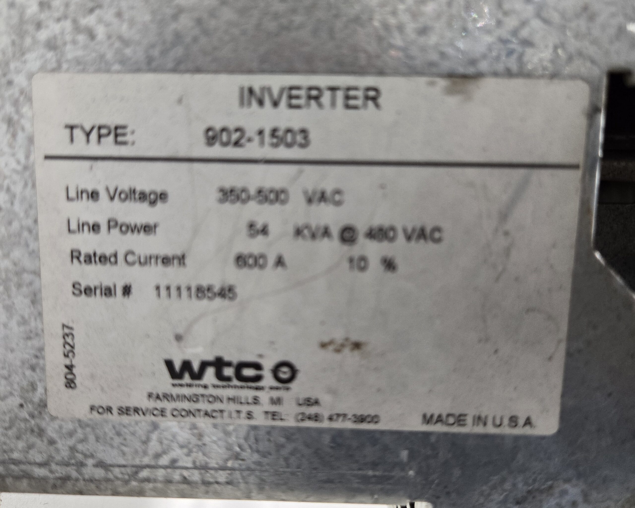 WTC 902-1503 GEN6 MFDC Inverter FOR PARTS / NOT WORKING 4