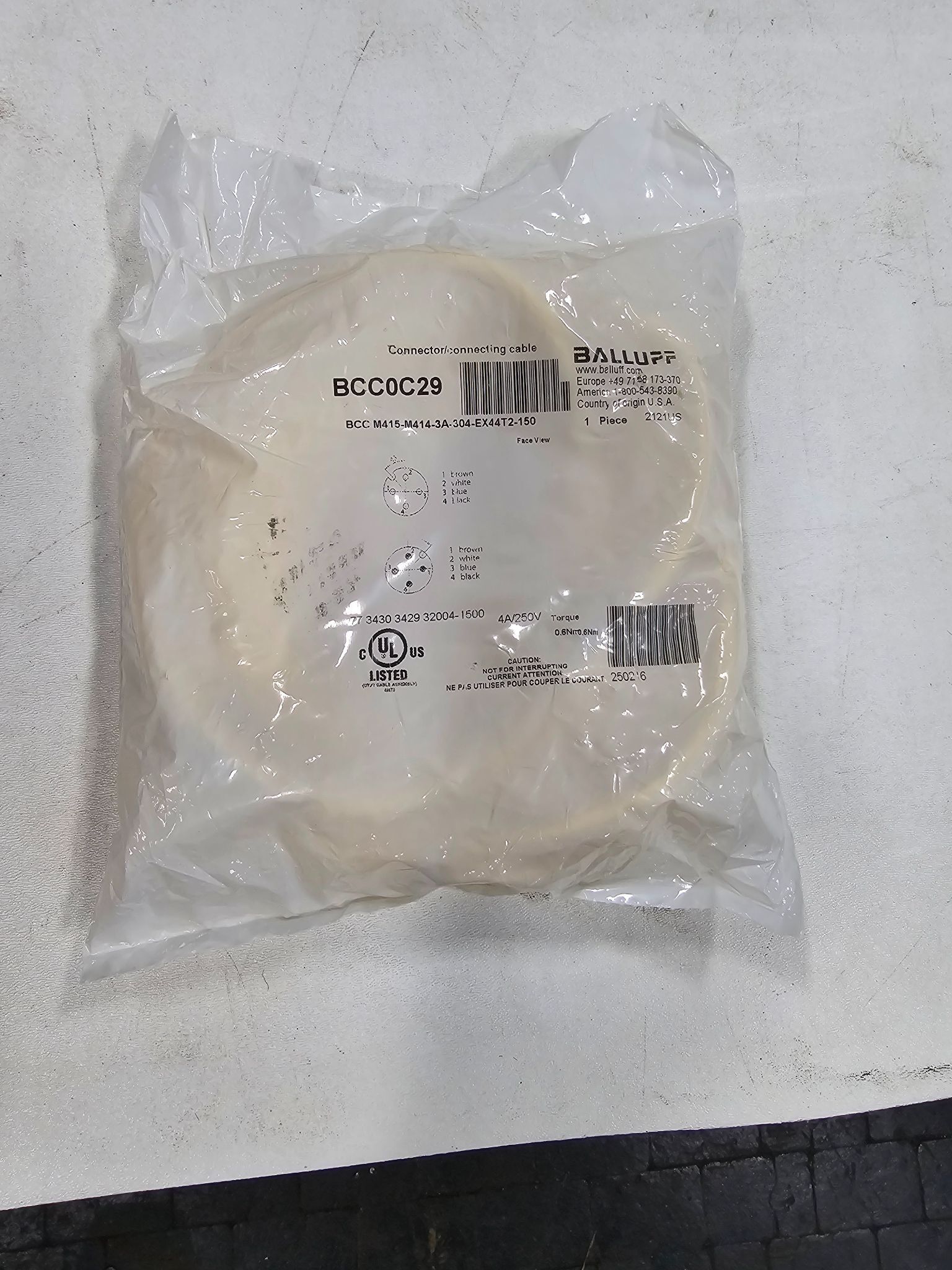 Balluff BCC029 BCC M415-M414-3A-304-EX44T2-150 Double-Ended Cordset Cable (15m) NEW 0