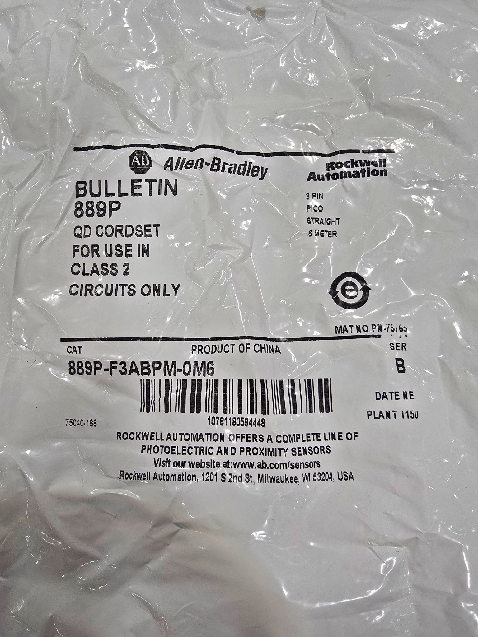 ALLEN BRADLEY 889P-F3ABPM-0M6 SENSOR CABLE NEW 1