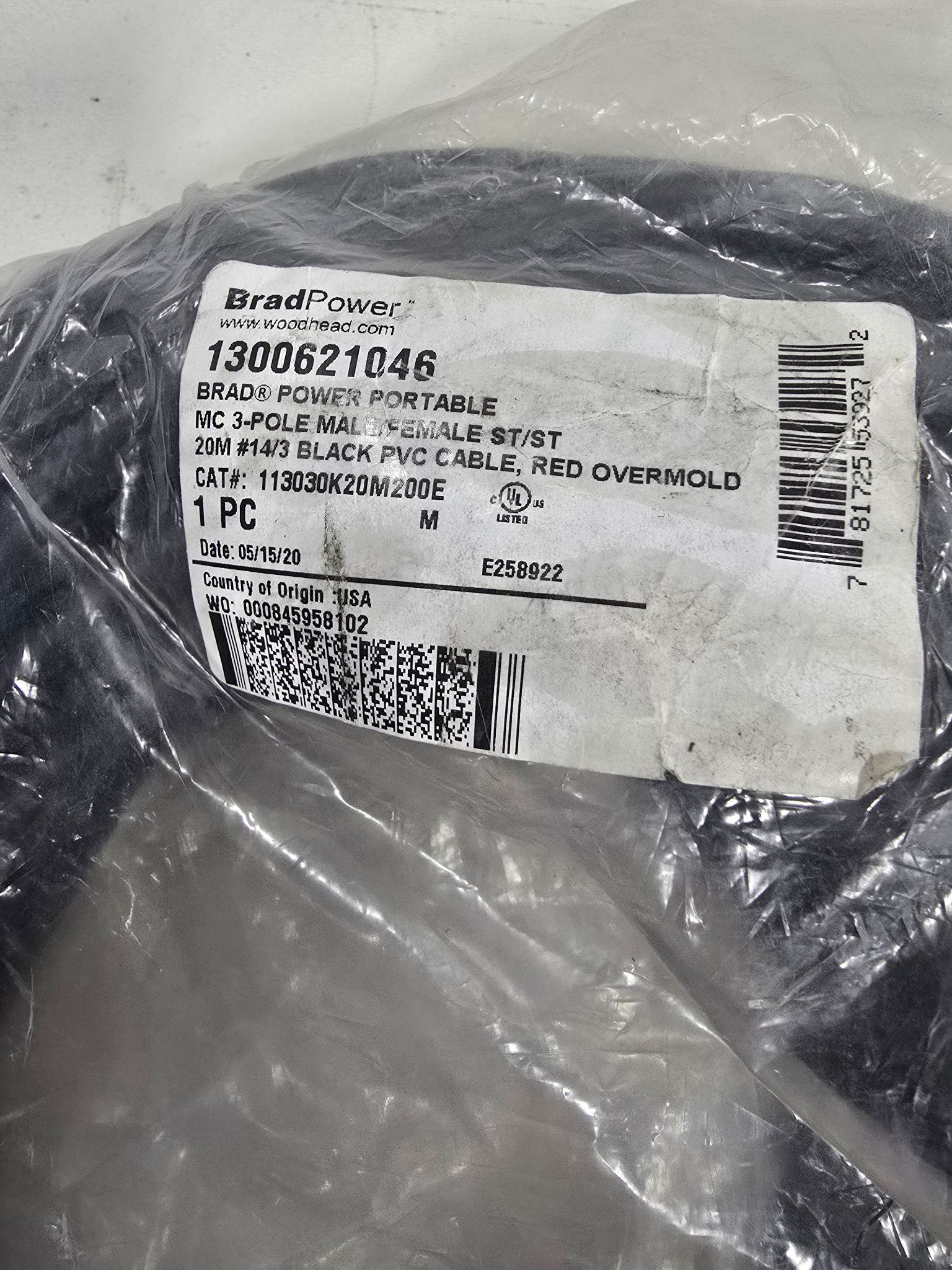 BRADPOWER 1300621046 Micro-Change 3-Pole Cordset 20M Cable NEW 1