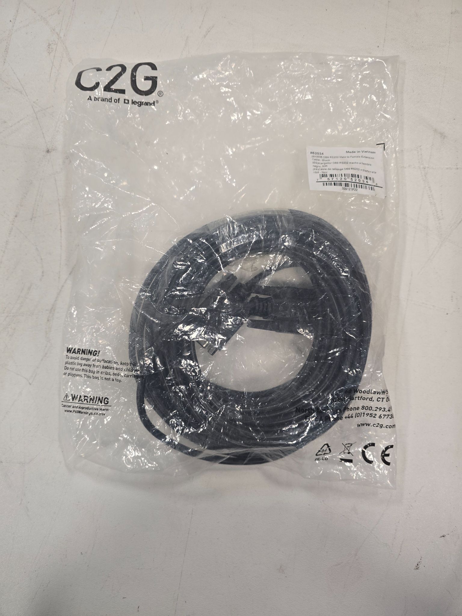 C2G 52034 DB9 RS232 Male to Female Extension Cable 50FT (15M) NEW 0