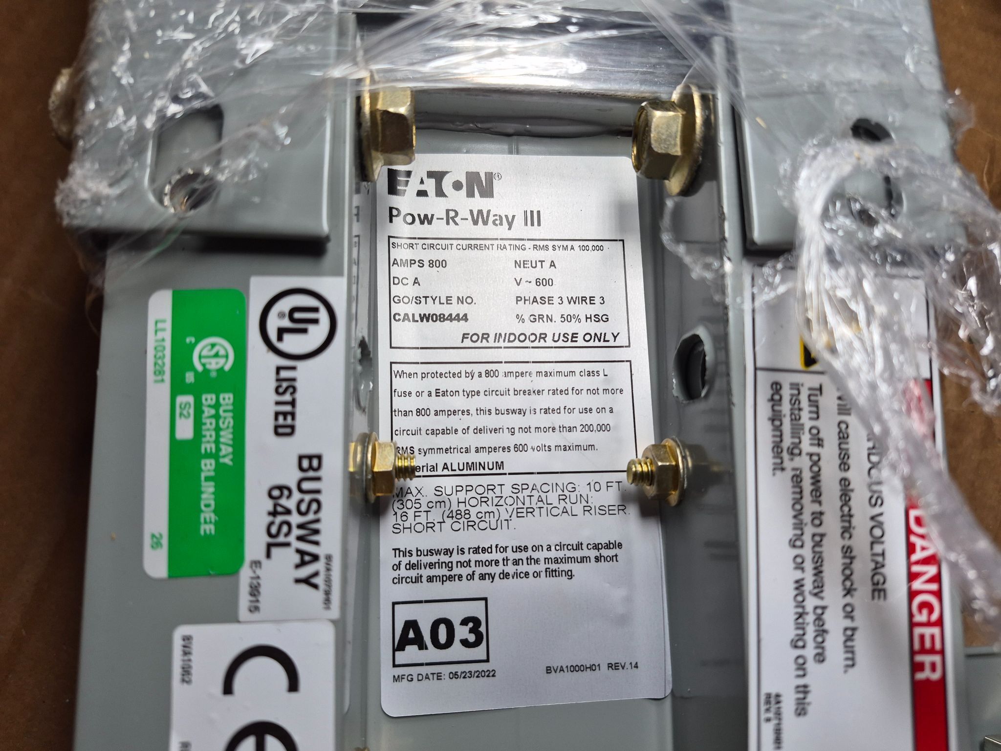 EATON POW-R-WAY III 800A 600V Busway Elbow Section NEW 1