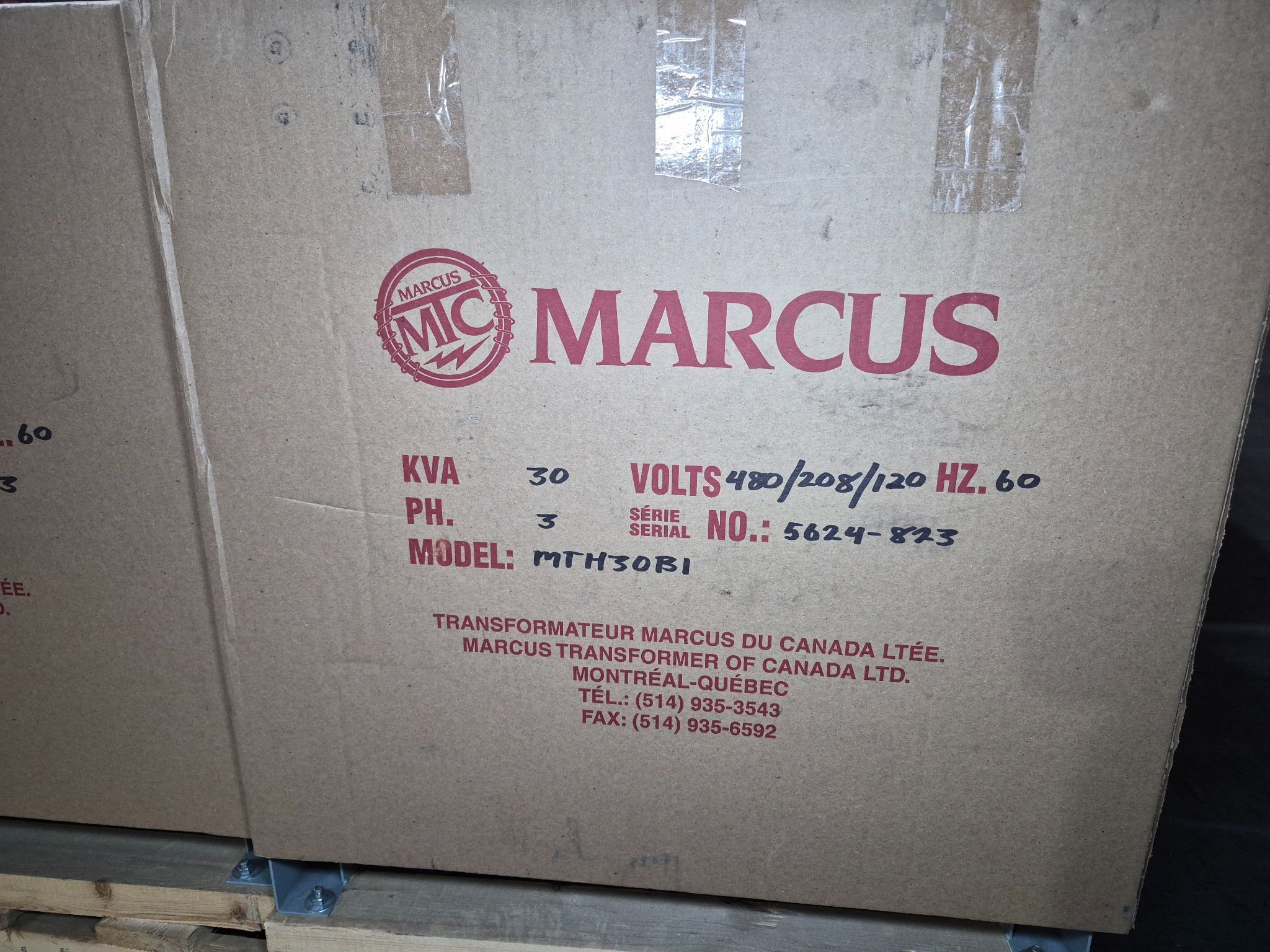 MARCUS MTH30B1 Three-Phase 30KVA Transformer 480V - 208Y/120 NEW 3
