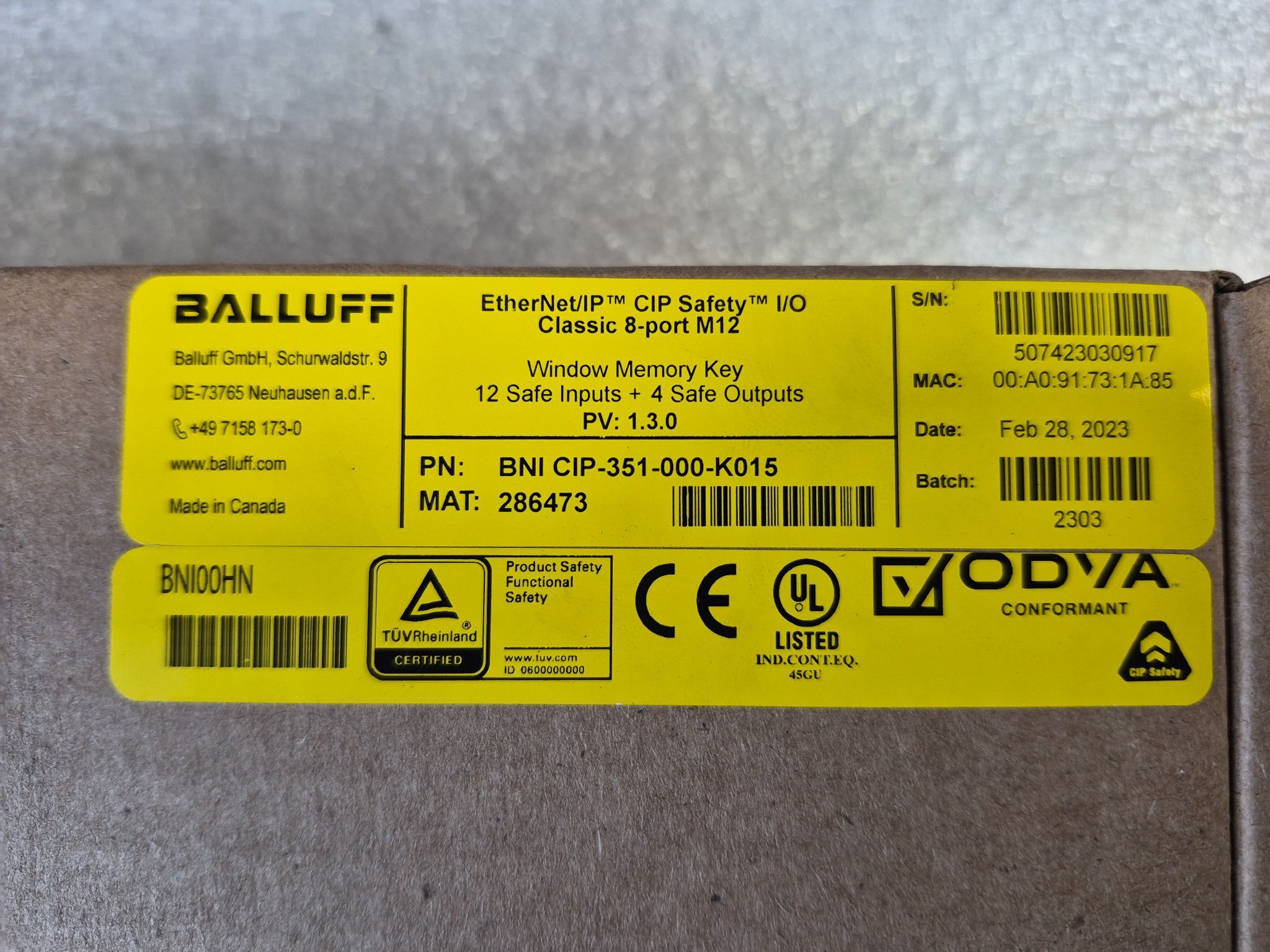 Balluff BNI CIP-351-000-K015 EtherNet/IP Safety I/O Module Class 8 NEW 2