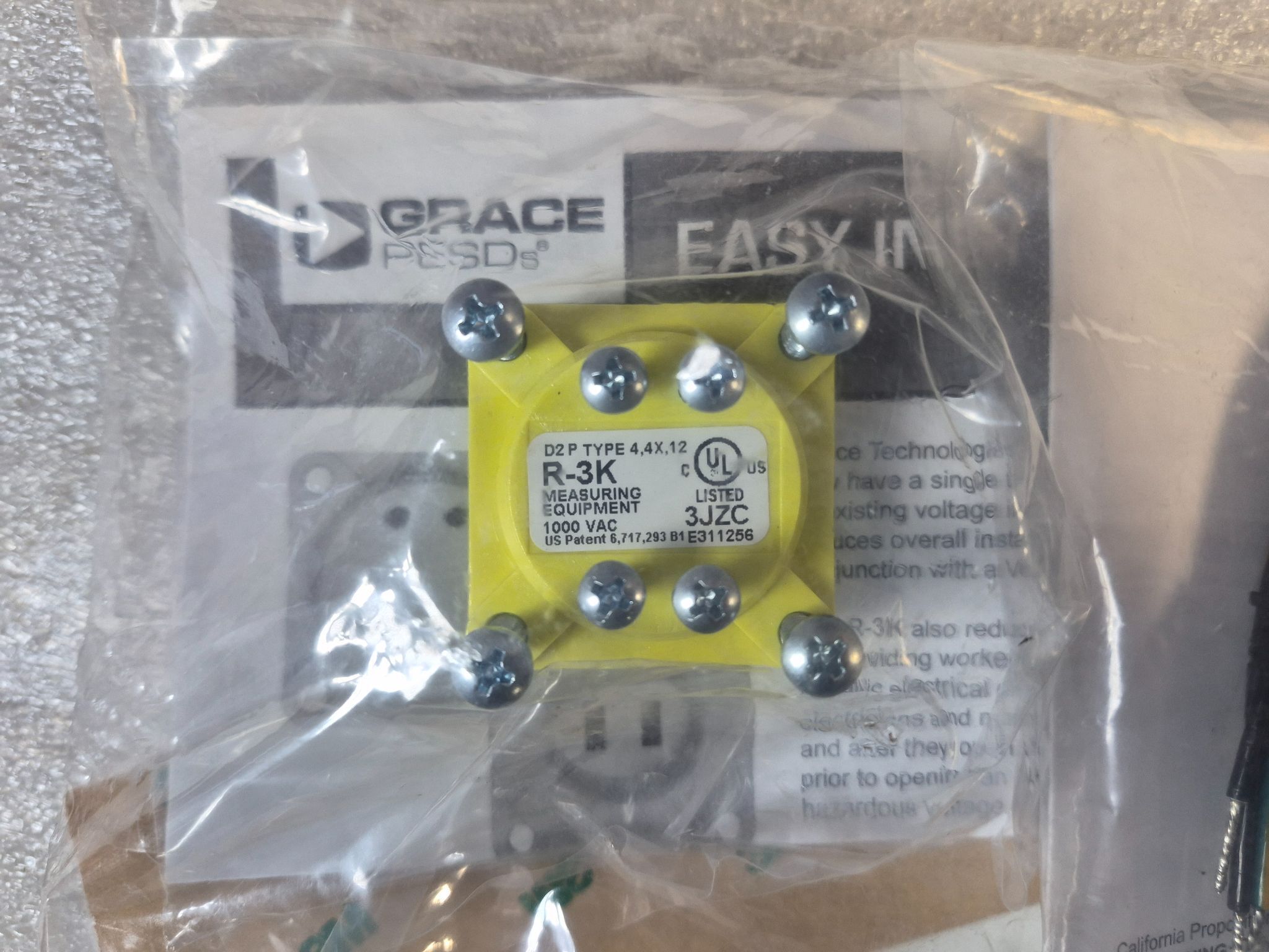 GRACE R-3KW-LCF Pass-Thru Voltage Indicator w/ R-3K & Vertical Label NEW 1