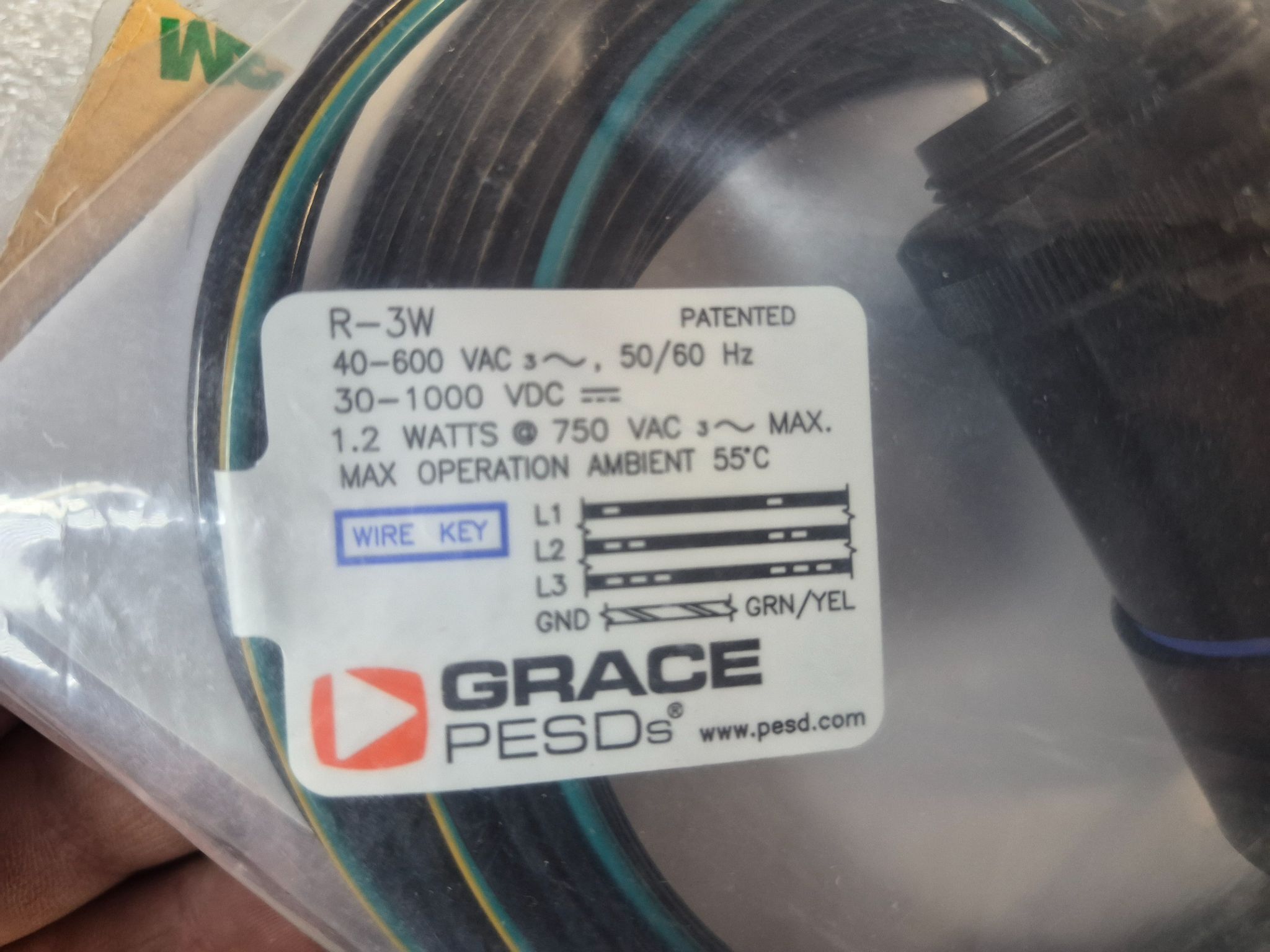 GRACE R-3KW-LCF Pass-Thru Voltage Indicator w/ R-3K & Vertical Label NEW 3