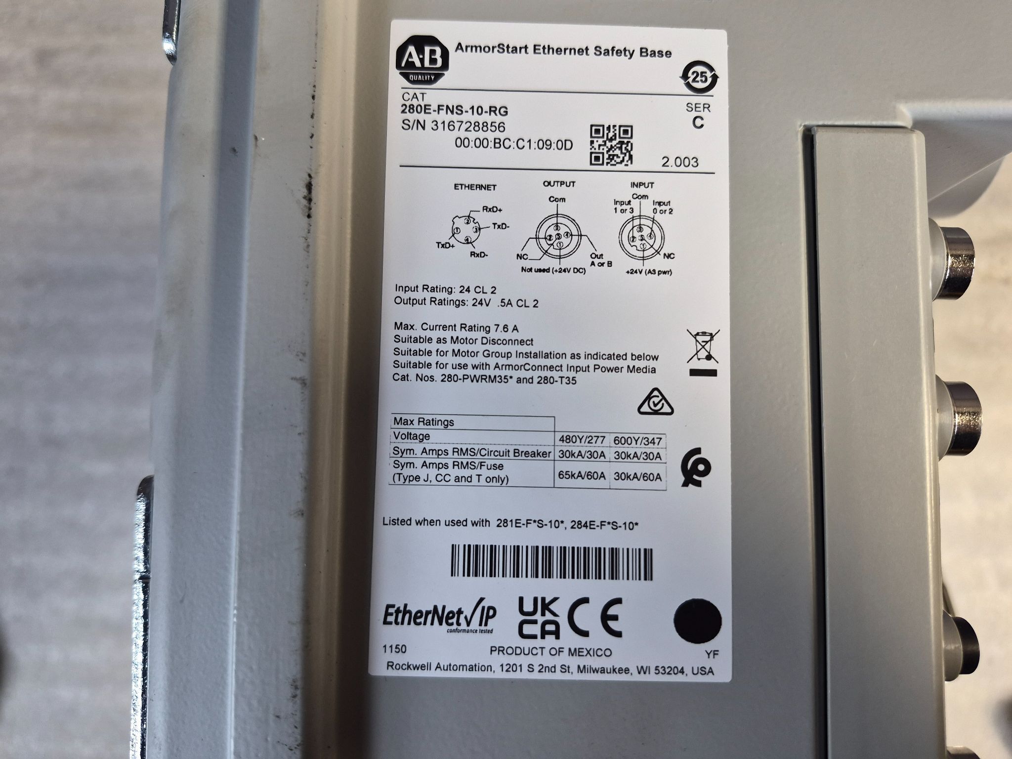 ALLEN-BRADLEY 284E-FVD2P3S-10-RRG-SBG-DB1-EMI ArmorStart Safety Drive NEW 4
