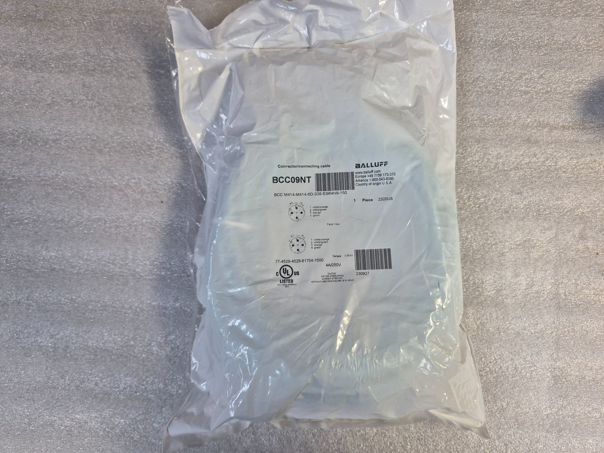 BALLUFF BCC M414-M414-6D-338-ES64N9-150 Double-Ended Cordset Cable 15m NEW 0