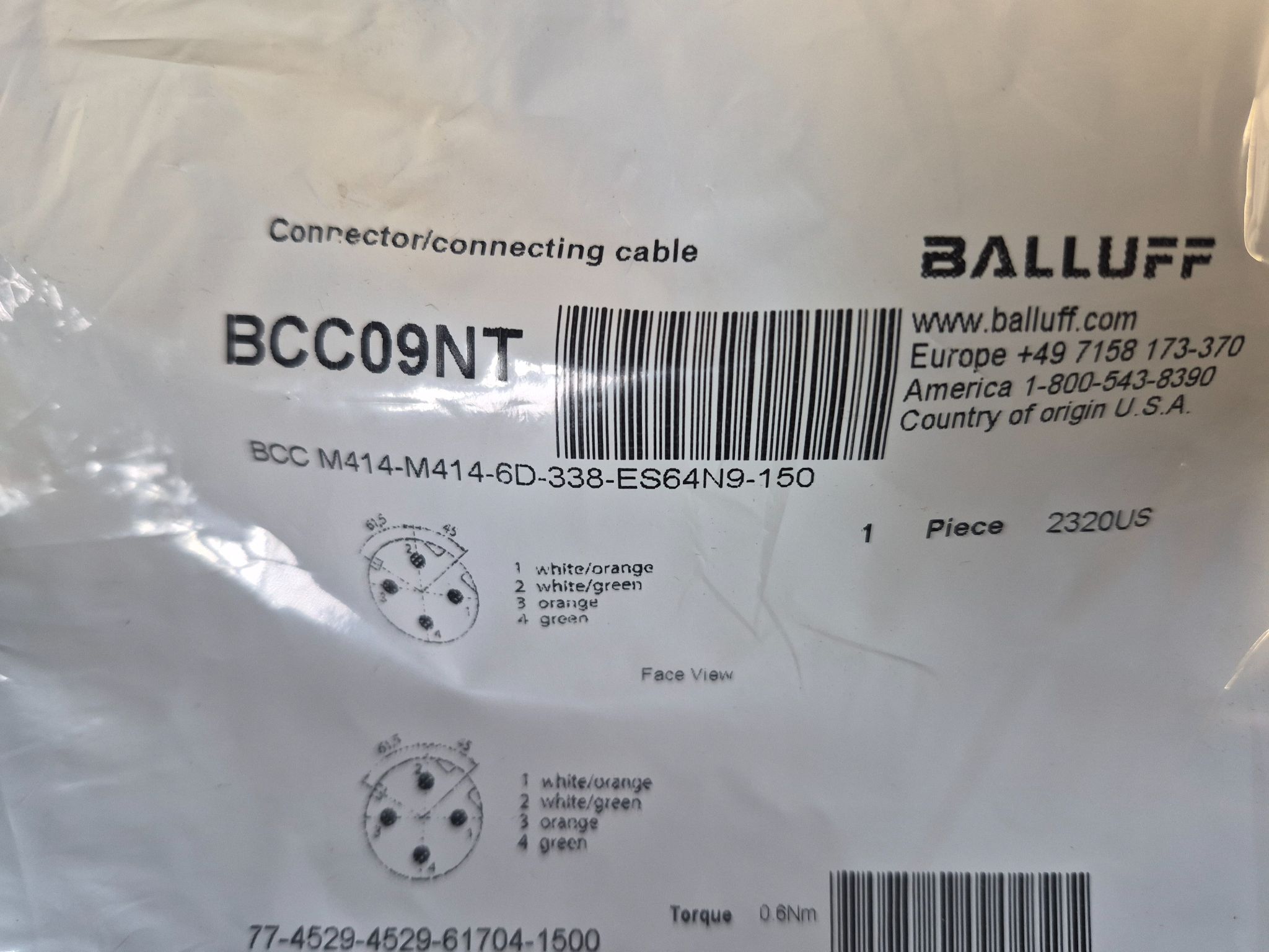 BALLUFF BCC M414-M414-6D-338-ES64N9-150 Double-Ended Cordset Cable 15m NEW 2
