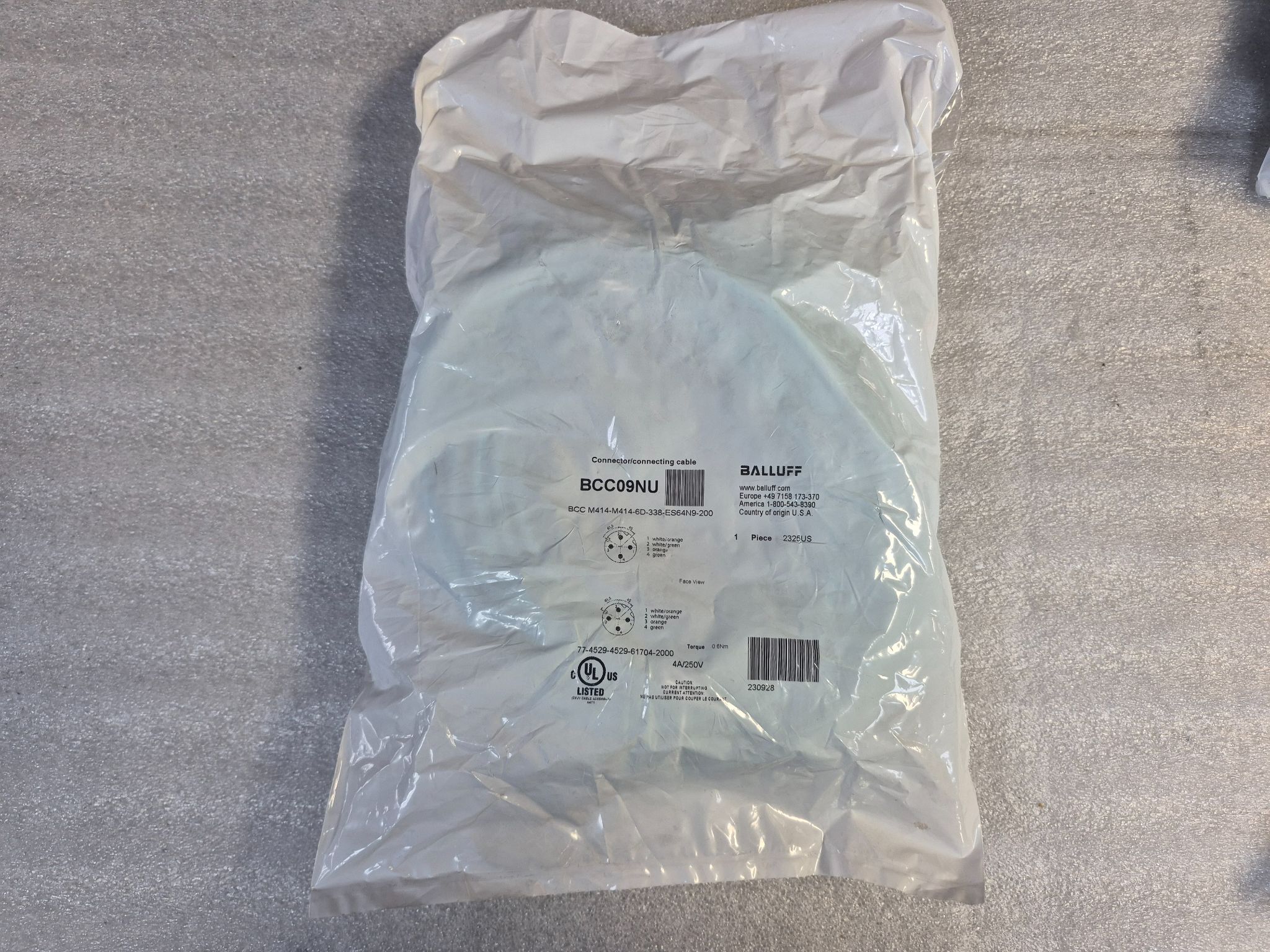 BALLUFF BCC M414-M414-6D-338-ES64N9-200 Double-Ended Cordset Cable 20m NEW 0