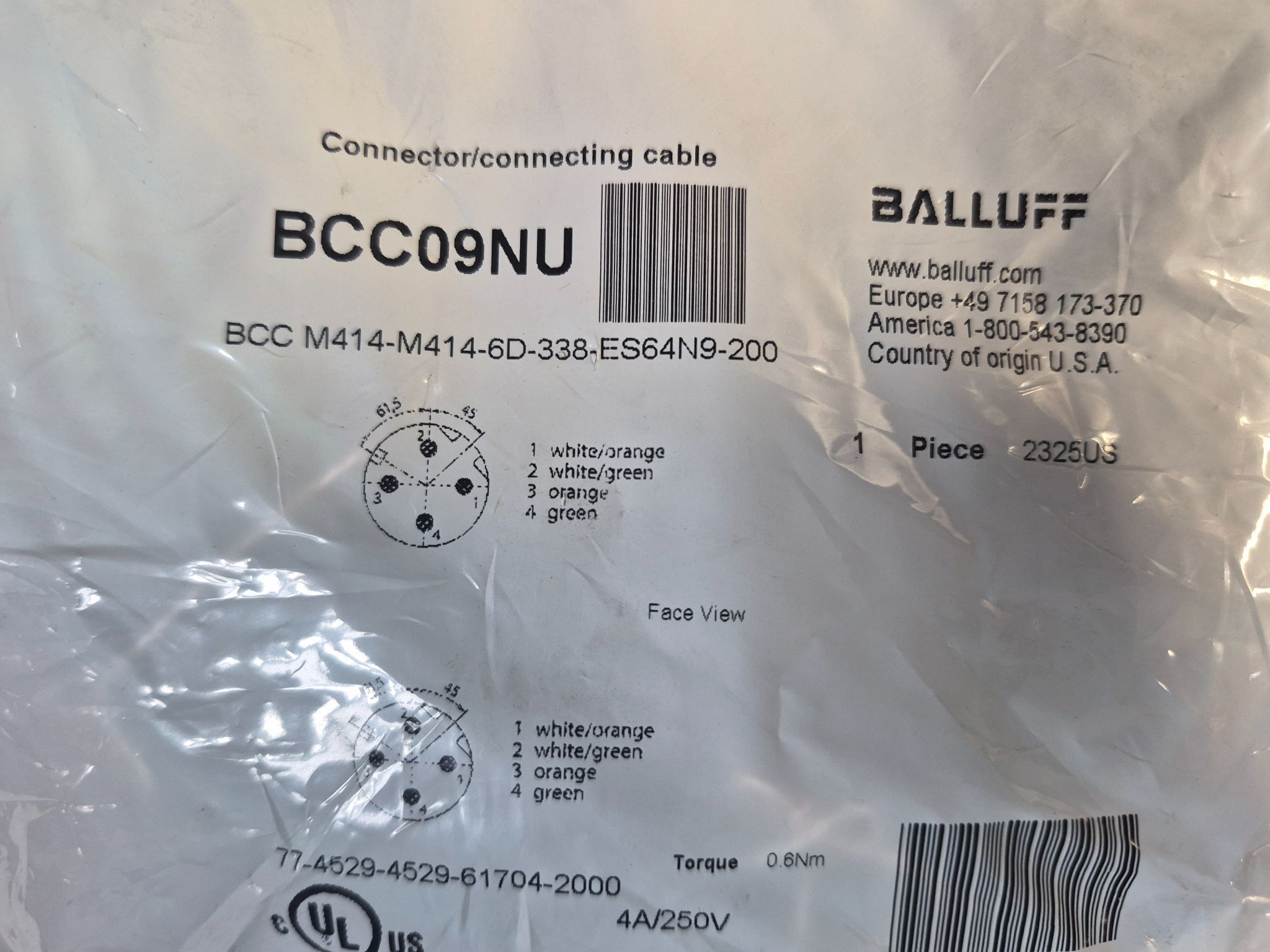 BALLUFF BCC M414-M414-6D-338-ES64N9-200 Double-Ended Cordset Cable 20m NEW 2