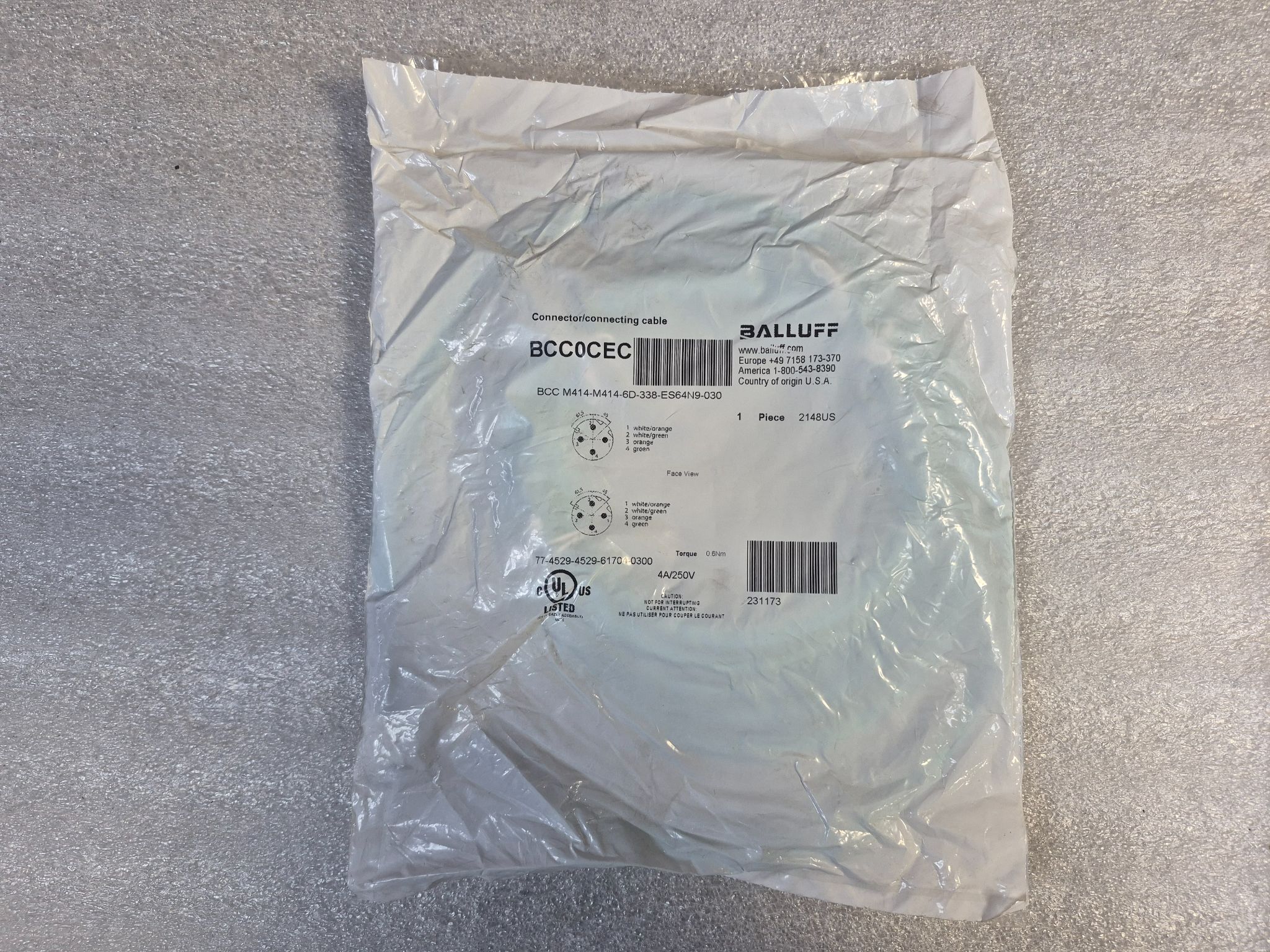 BALLUFF BCC M414-M414-6D-338-ES64N9-030 Double-Ended Cordset Cable 3m NEW 0