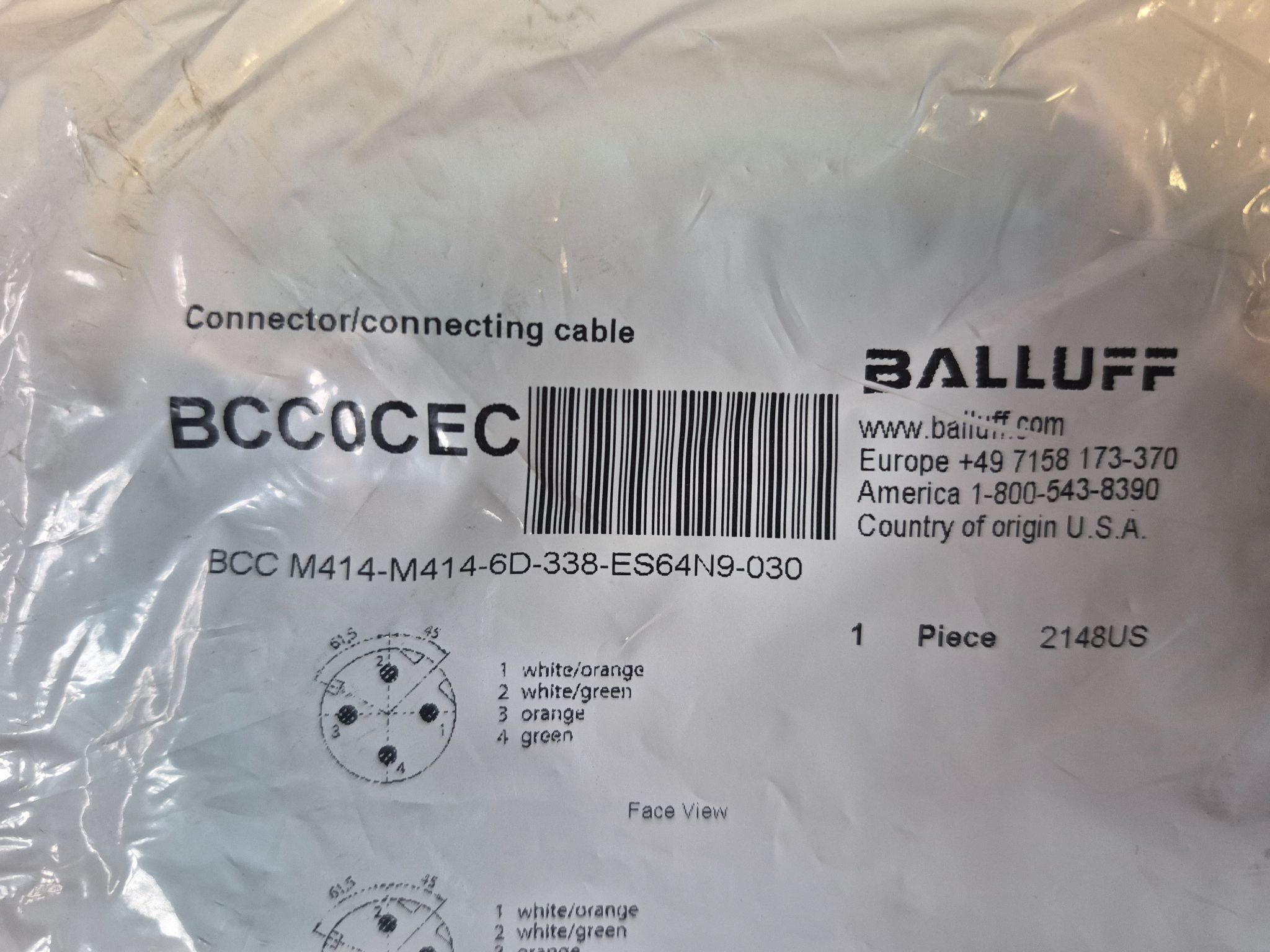 BALLUFF BCC M414-M414-6D-338-ES64N9-030 Double-Ended Cordset Cable 3m NEW 2