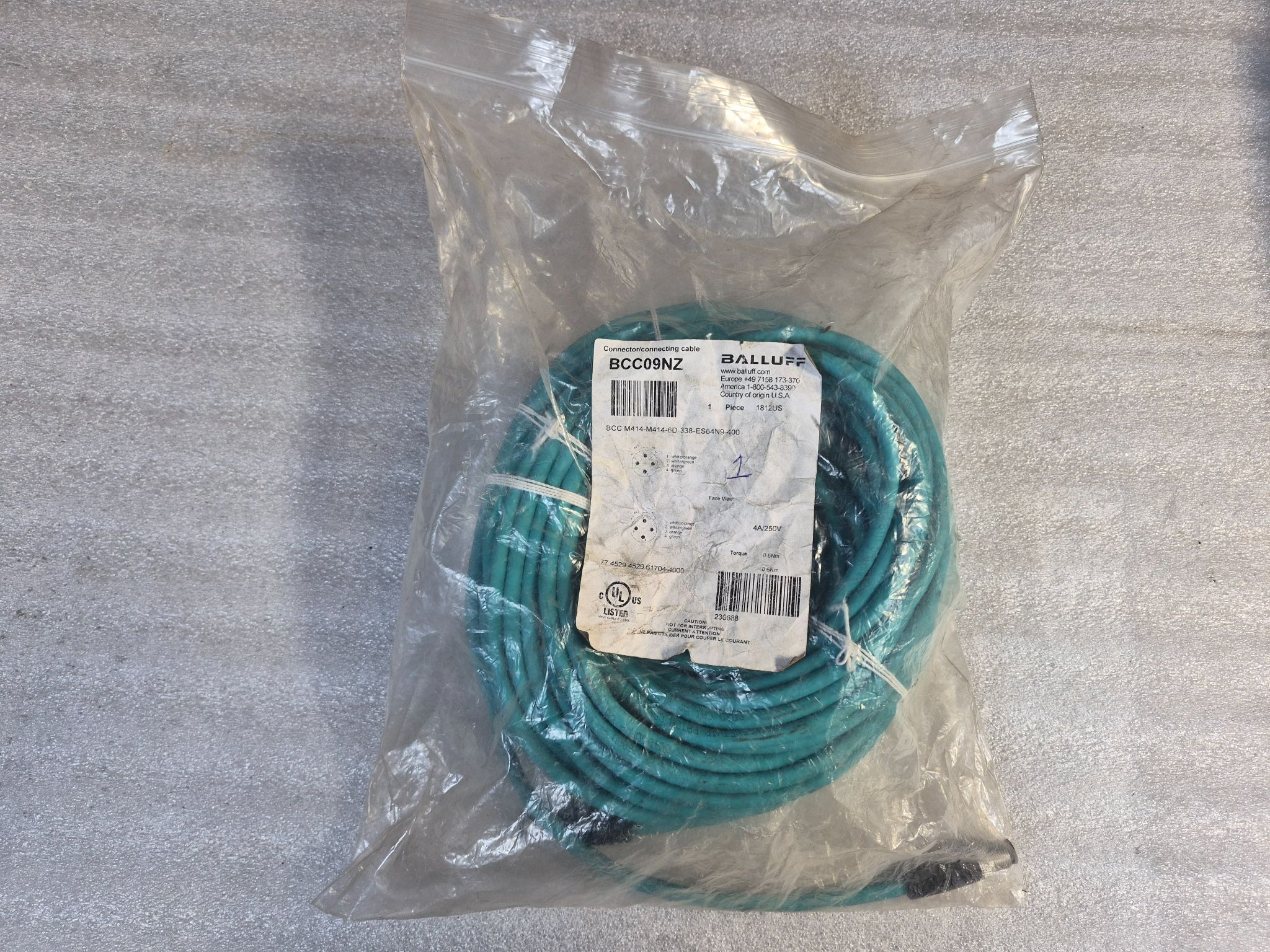 Balluff BCC M414-M414-6D-338-ES64N9-400 M12 Double-Ended Cordset 40m NEW 0
