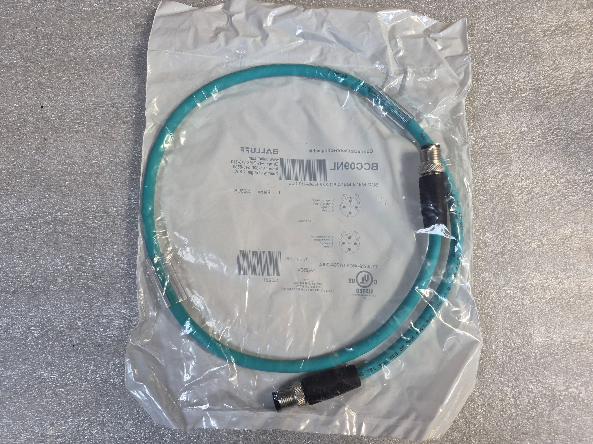 Balluff BCC M414-M414-6D-338-ES64N9-006 M12 Double-Ended Cordset 0.6m NEW 1