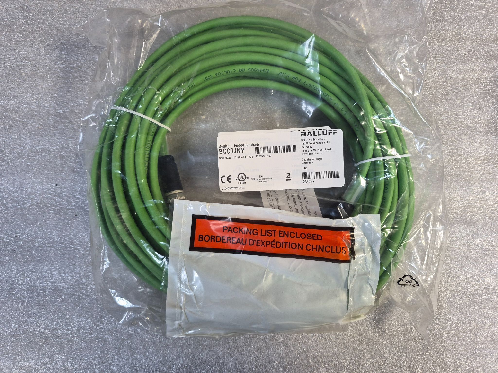 Balluff BCC M418-M418-6X-378-PS58N9-150 M12 Double-Ended Cordset 15m NEW 0