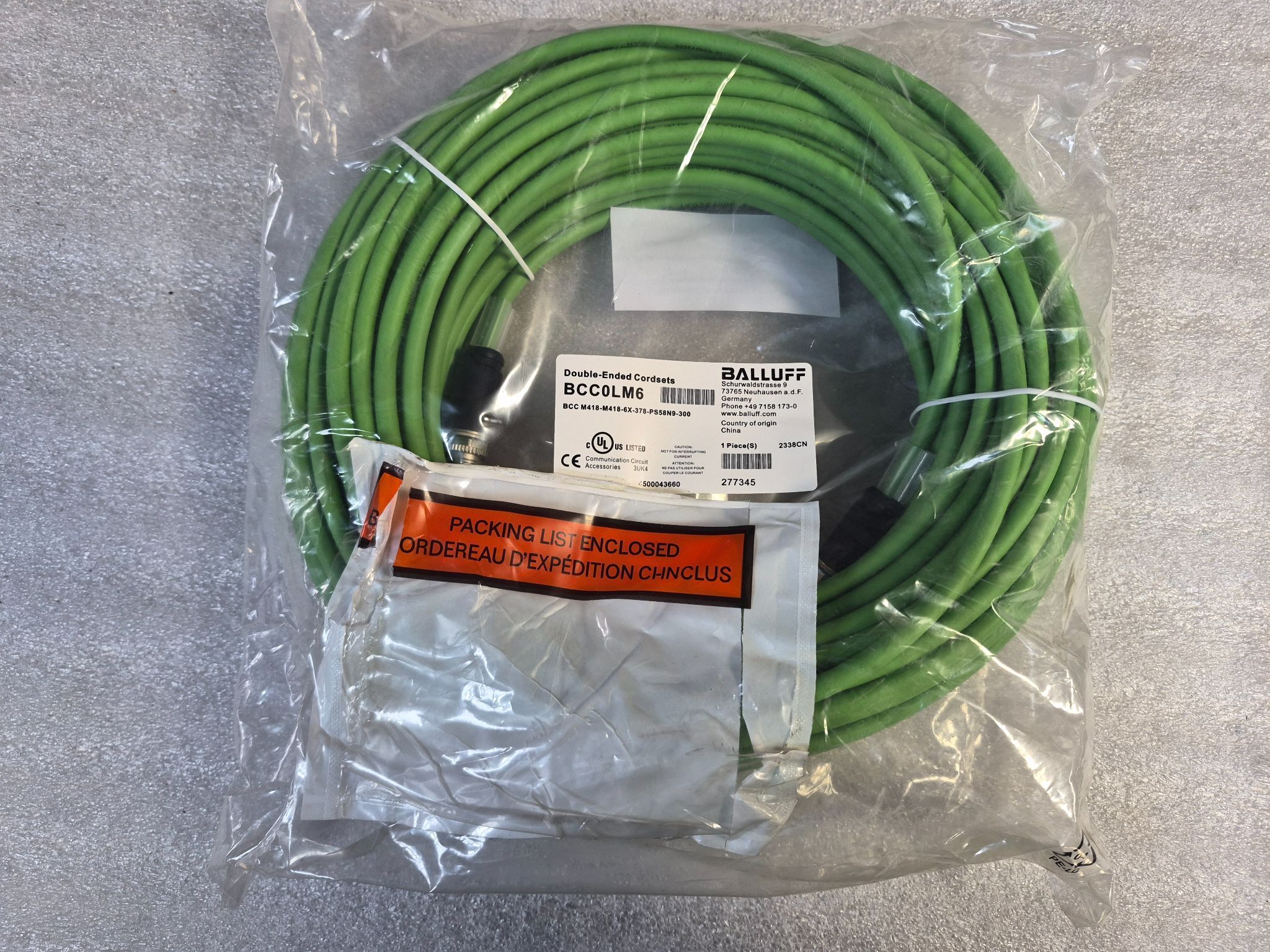 Balluff BCC M418-M418-6X-378-PS58N9-300 M12 Double-Ended Cordset 30m NEW 0