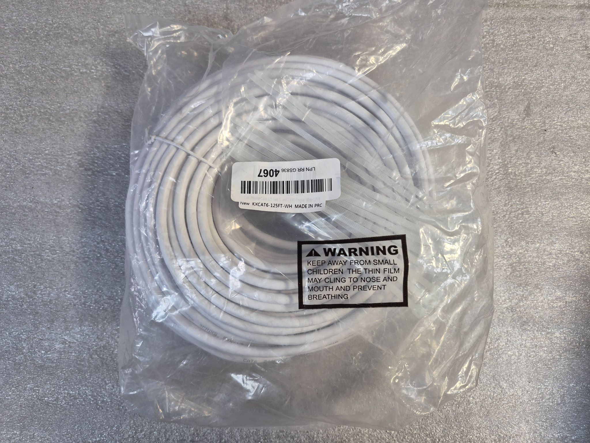KXCAT6‑125FT‑WH Cat6 Ethernet Cable 125FT RJ45 Coupler White NEW 0