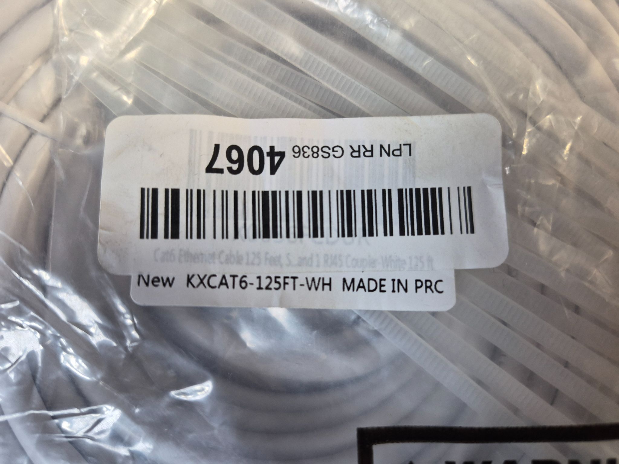 KXCAT6‑125FT‑WH Cat6 Ethernet Cable 125FT RJ45 Coupler White NEW 1