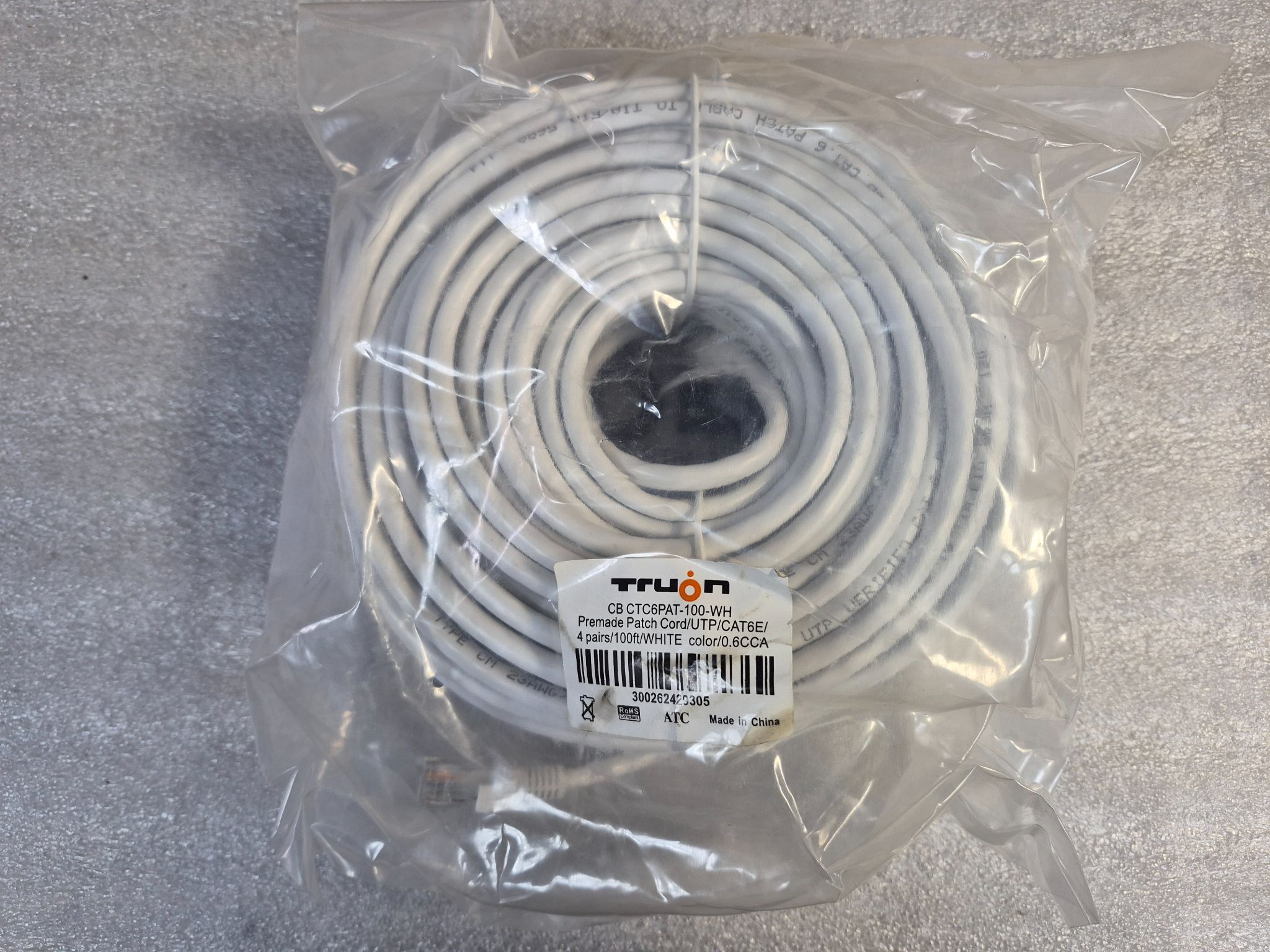 Truon CB CTC6PAT-100-WH Cat6 Patch Cable 100ft White NEW 0