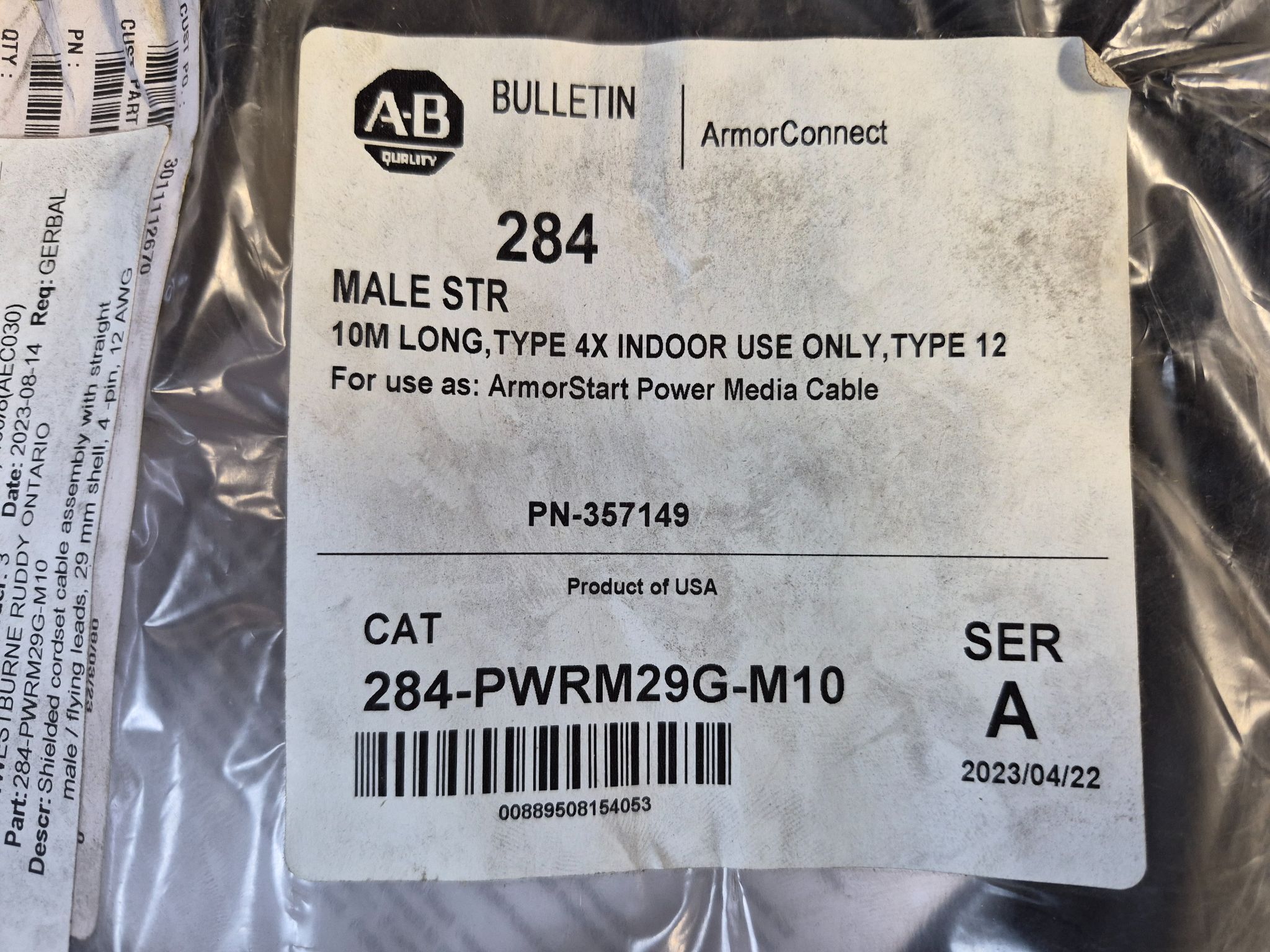 ALLEN BRADLEY 284‑PWRM29G‑M10 ArmorStart Power Media Cable (10m) NEW 0