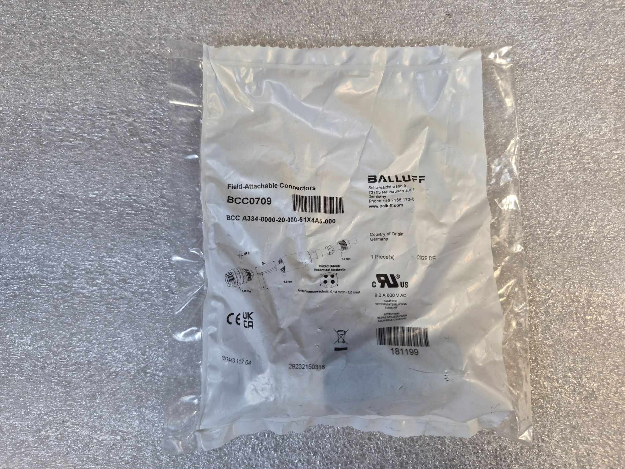 BALLUFF BCC A334-0000-20-000-51X4A5-000 4-Pin Field-Attachable Connector BCC0709 NEW 0