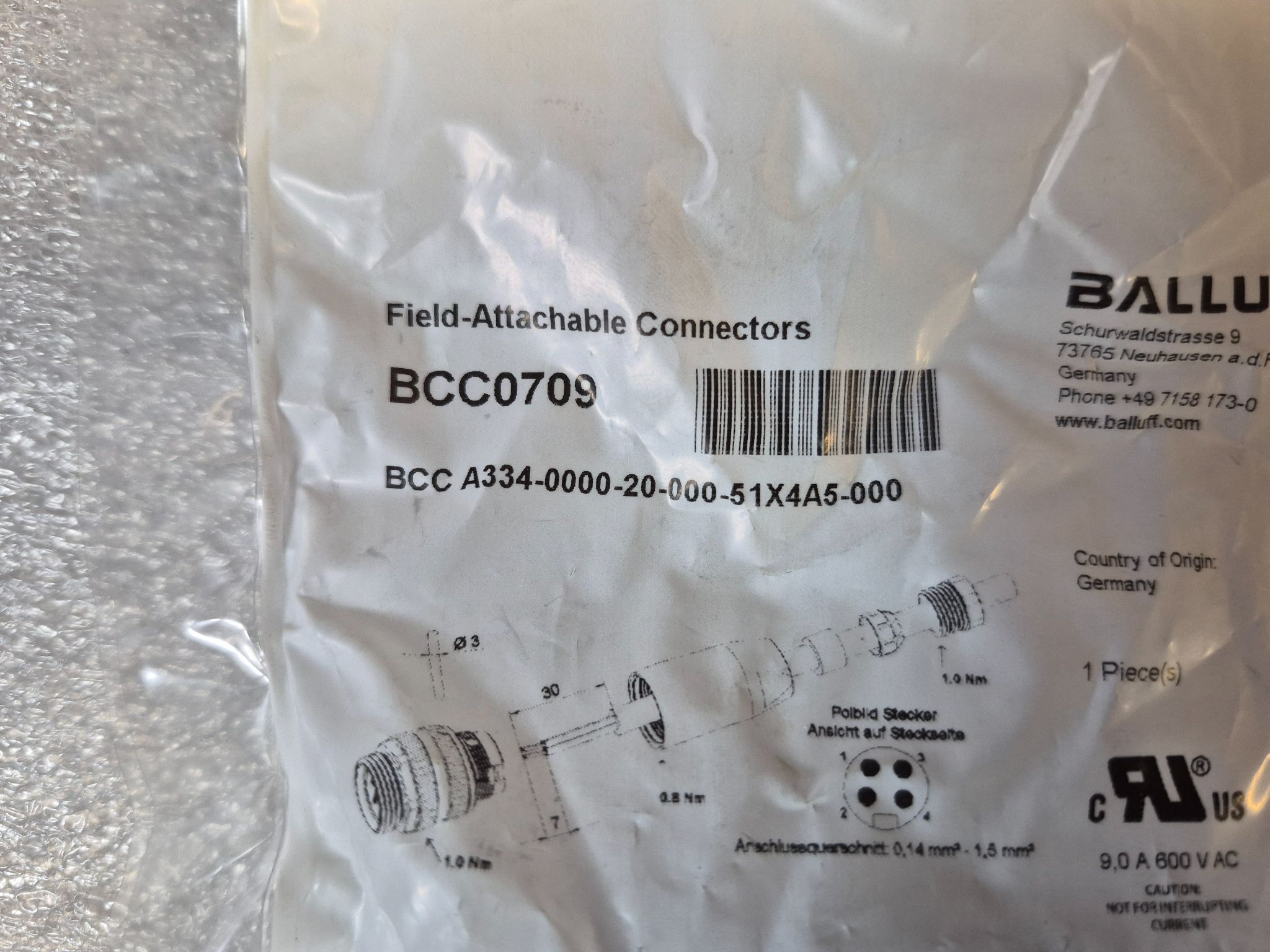 BALLUFF BCC A334-0000-20-000-51X4A5-000 4-Pin Field-Attachable Connector BCC0709 NEW 2