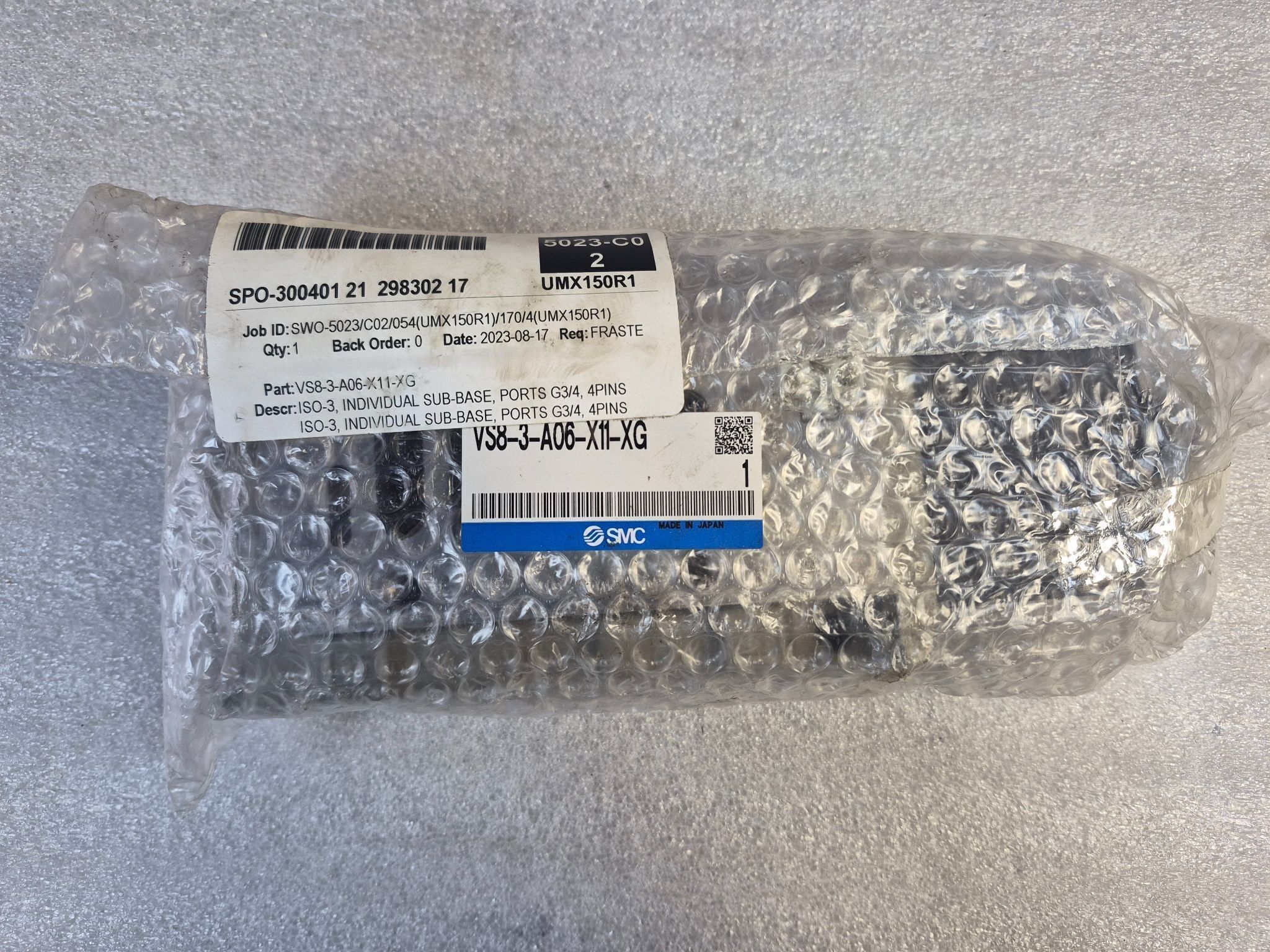 SMC VS8-3-A06-X11-XG Individual Sub-Base Manifold Block NEW 0