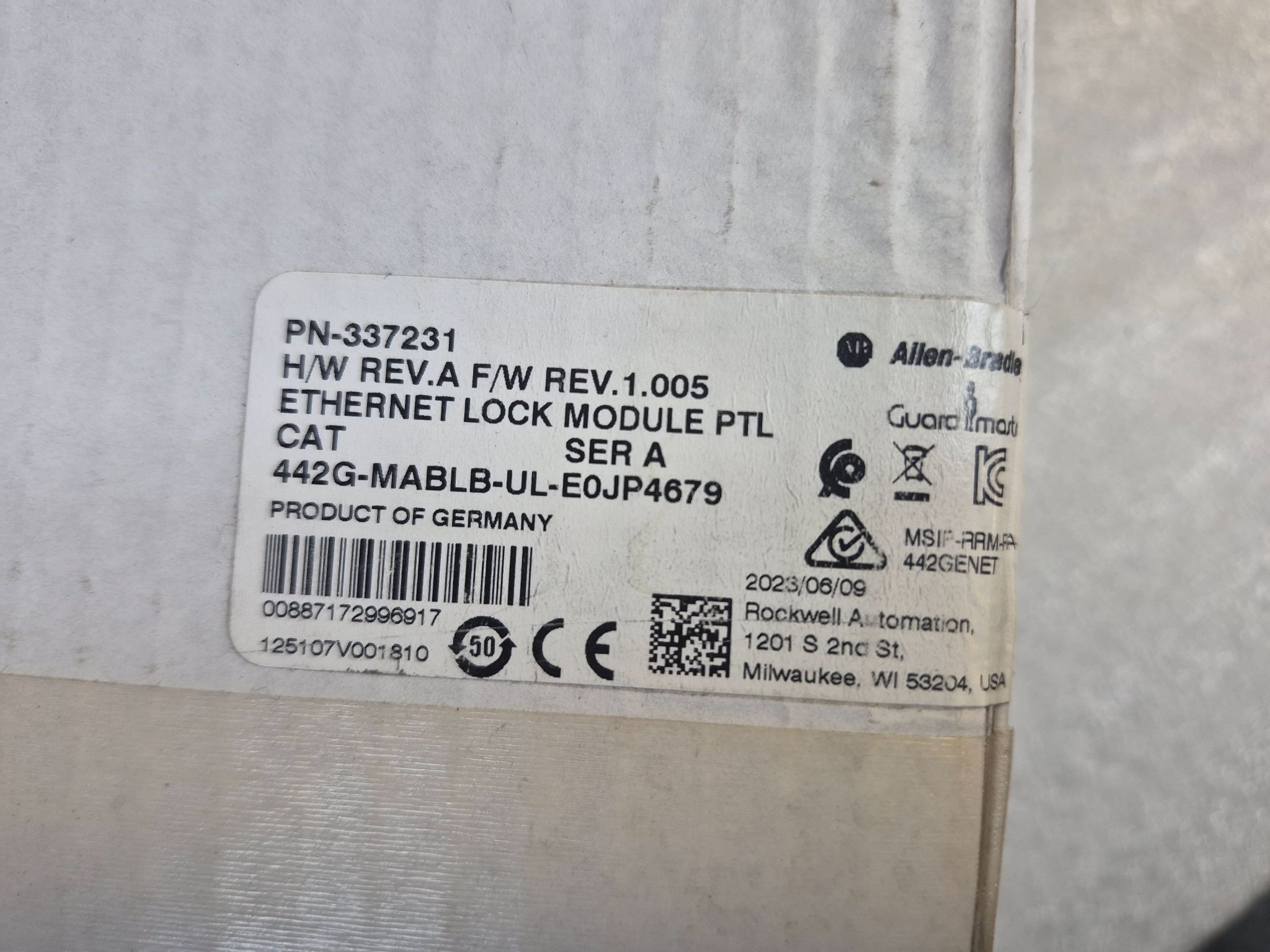 ALLEN BRADLEY 442G-MABLB-UL-E0JP4679 Guardmaster Ethernet Lock Module NEW 2