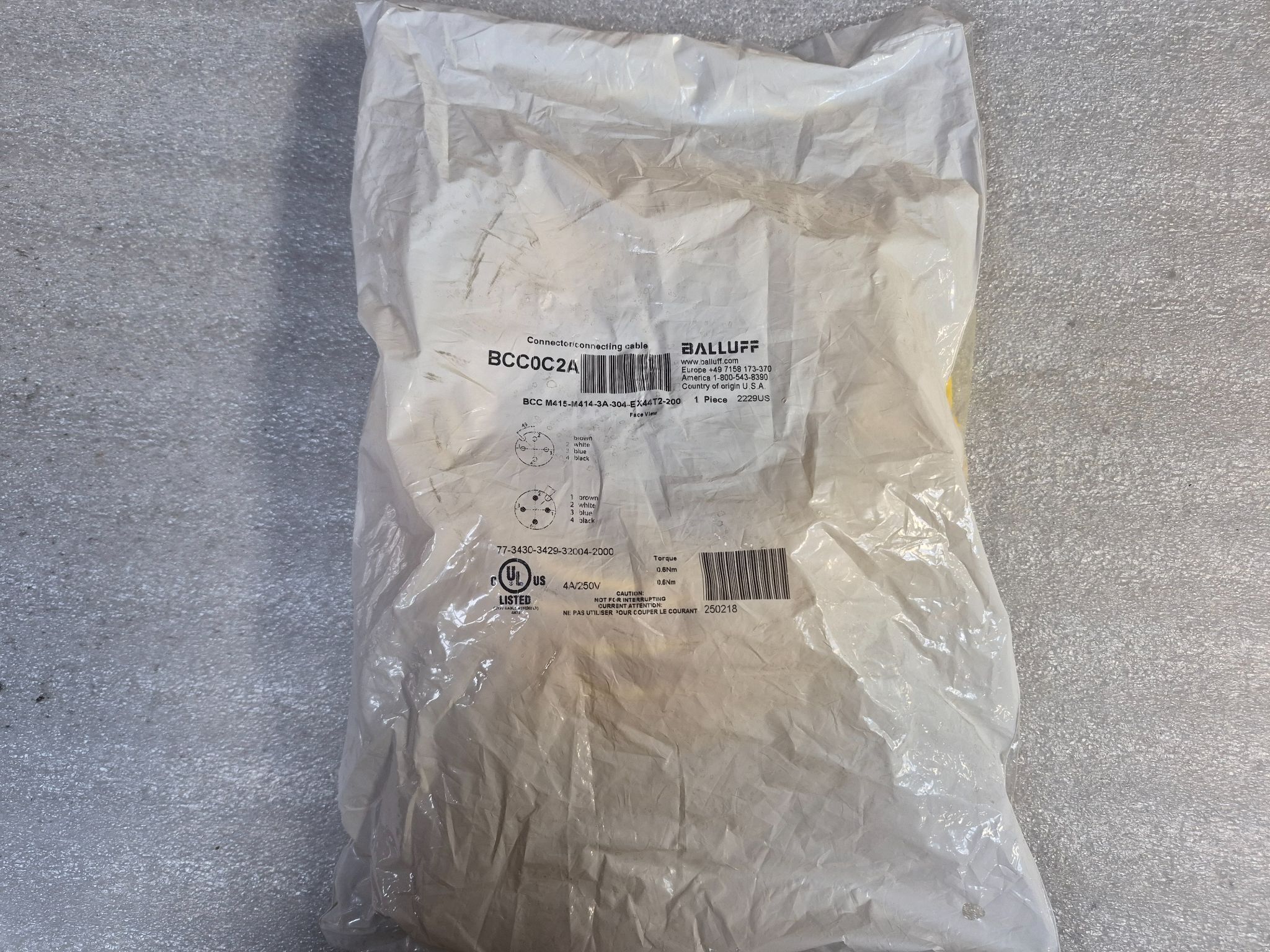 Balluff BCC02CA BCC M415-M414-3A-304-EX44T2-200 M12 Cordset Cable NEW 0