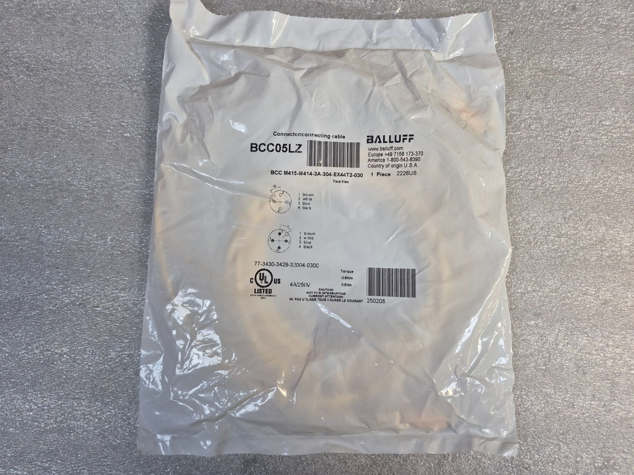 BALLUFF BCC M415-M414-3A-304-EX44T2-030 M12 Sensor Cable 3m 4 Pin NEW 0