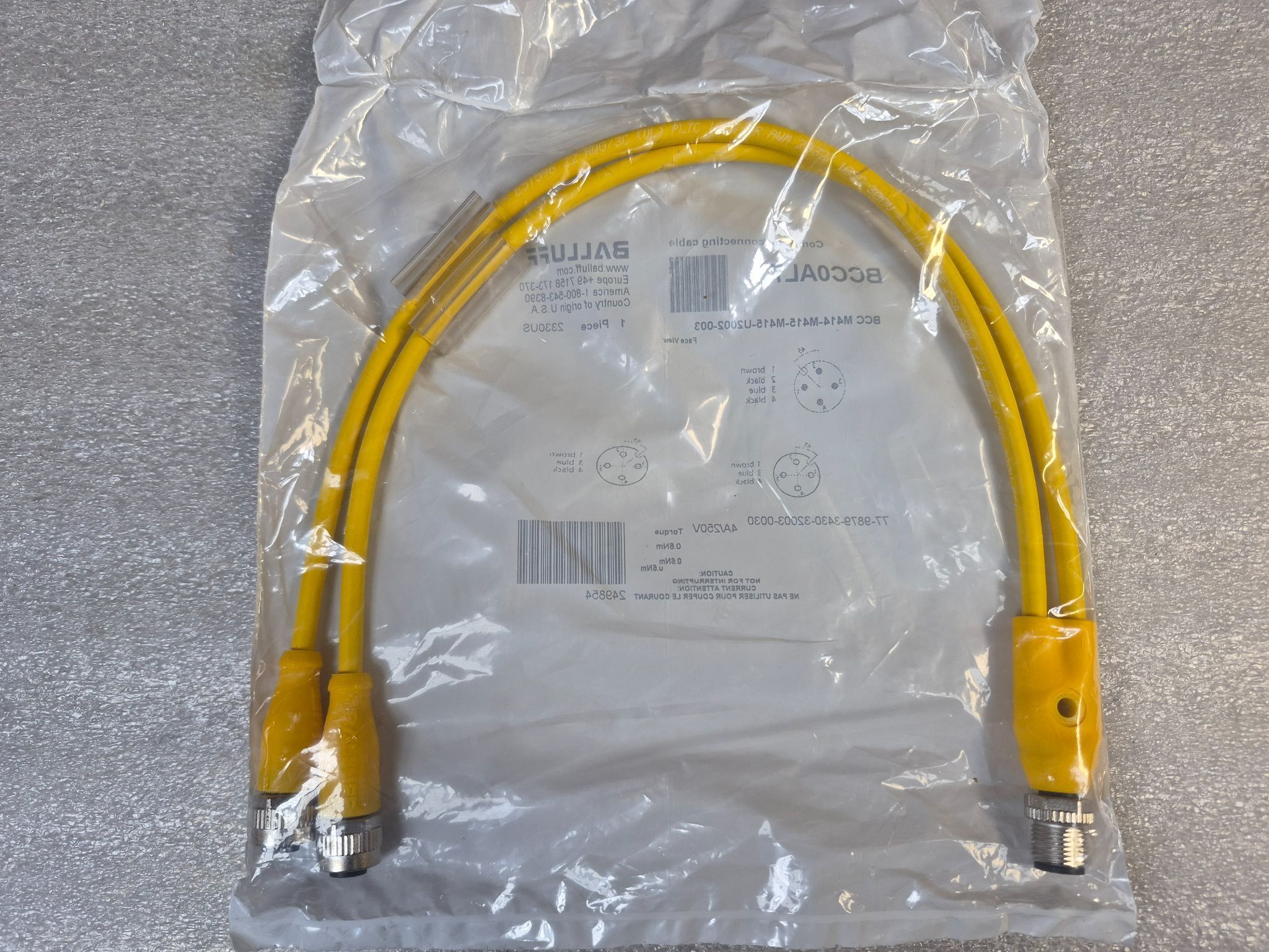BALLUFF BCC M414-M415-M415-U2002-003 M12 Y-Splitter Cable 0.3m NEW 1