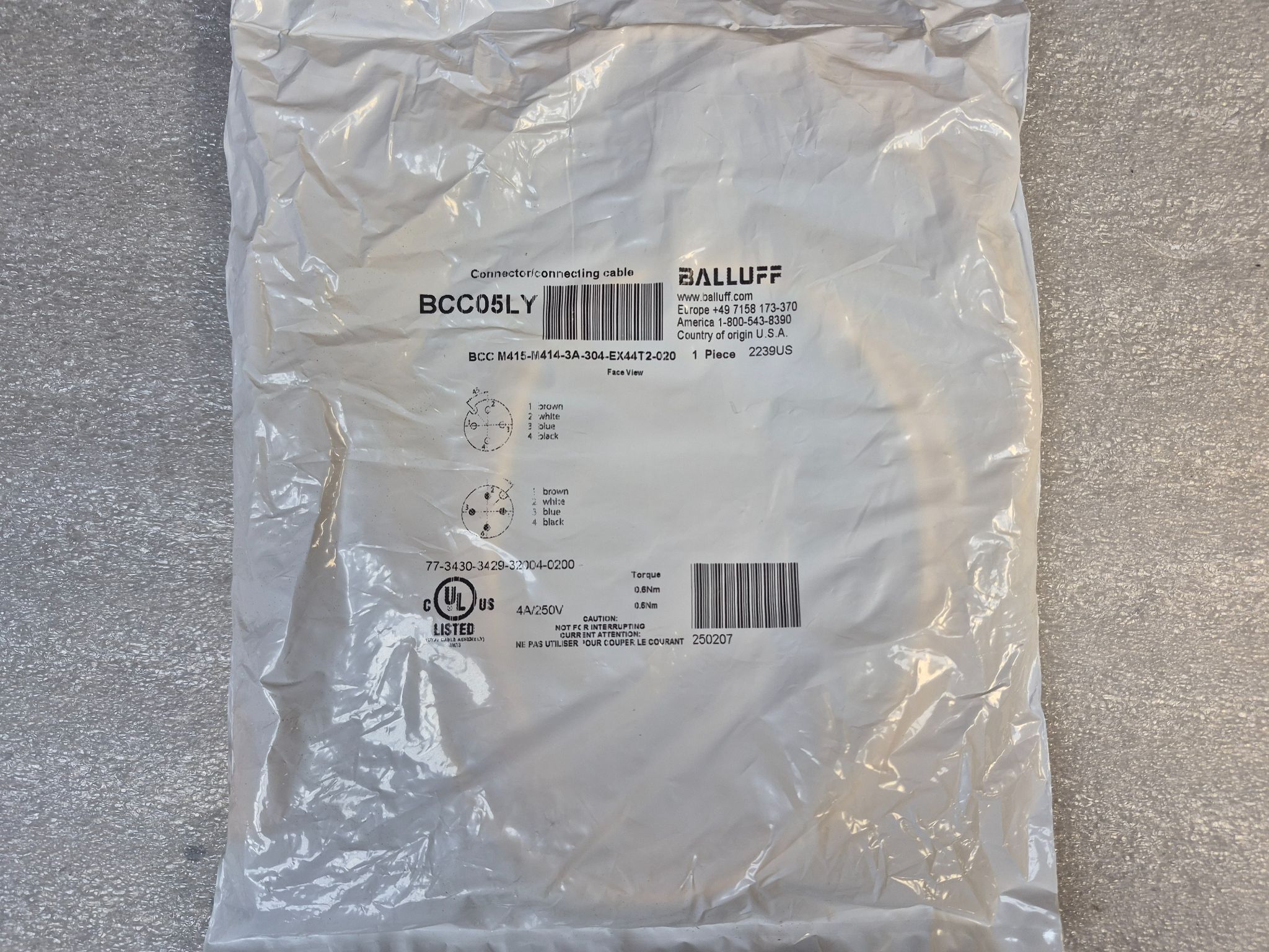 BALLUFF BCC M415-M415-3A-313-EX45T2-030 M12 Sensor Cable 3m 4 Pin NEW 0